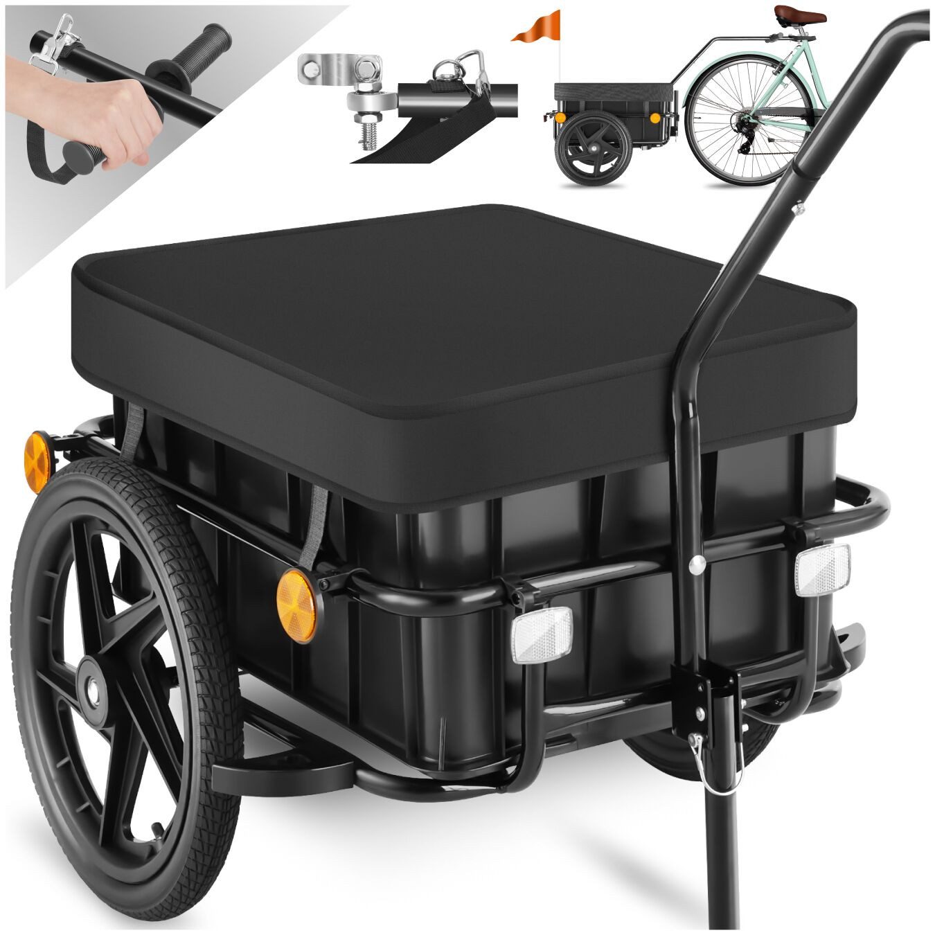 tectake Fahrradlastenanhänger Fahrradanhänger, luftgefüllte Profilreifen, Belastbarkeit 50 kg, Regenplane aus 600D Oxford-Gewebe, inkl. Reflektoren und Warnfahne