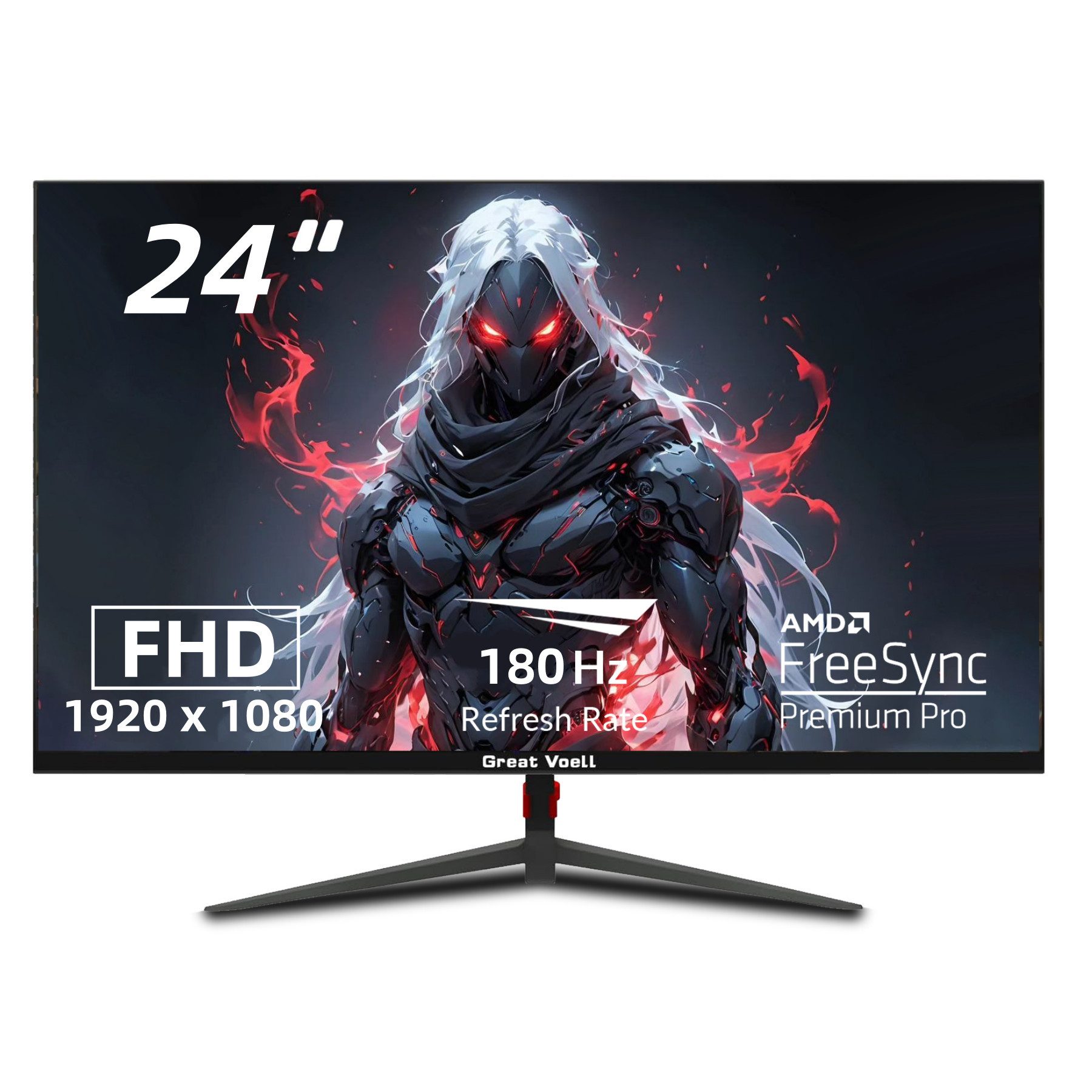 Great Voell 24 Zoll rahmenloser FHD-1080p-Monitor Z240B16, AMD FreeSync, 180Hz Gaming-Monitor (61 cm/24 ", 1920 x 1080 px, FHD, 1 ms Reaktionszeit, 180 Hz, VA LED, 4000:1, HDMIx1, DisplayPortx1, VA LED, Gaming/Home Office)