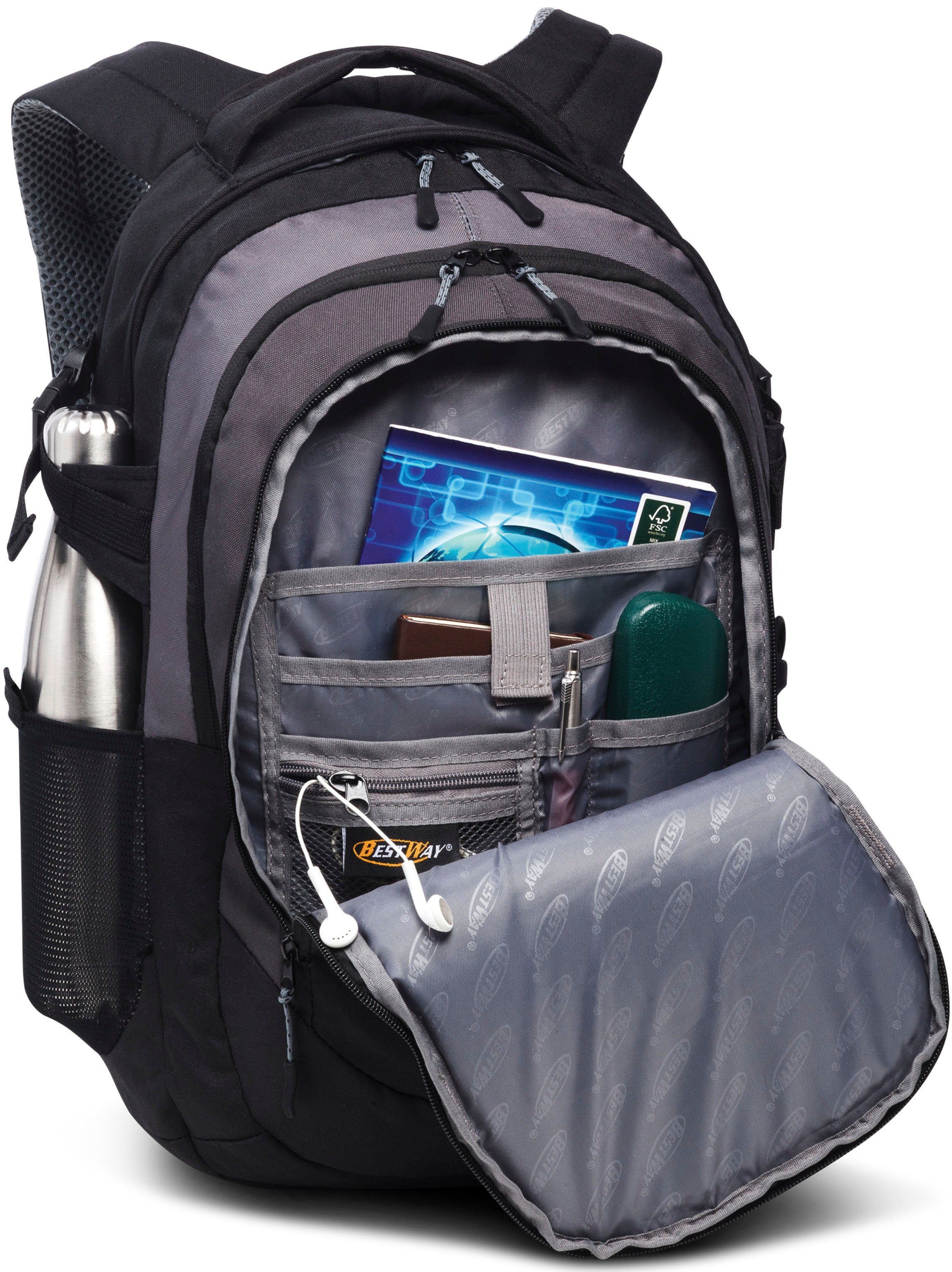Schulrucksack 15 Air, Laptopfach Zoll gepolstertem mit schwarz/zement, Evolution BESTWAY