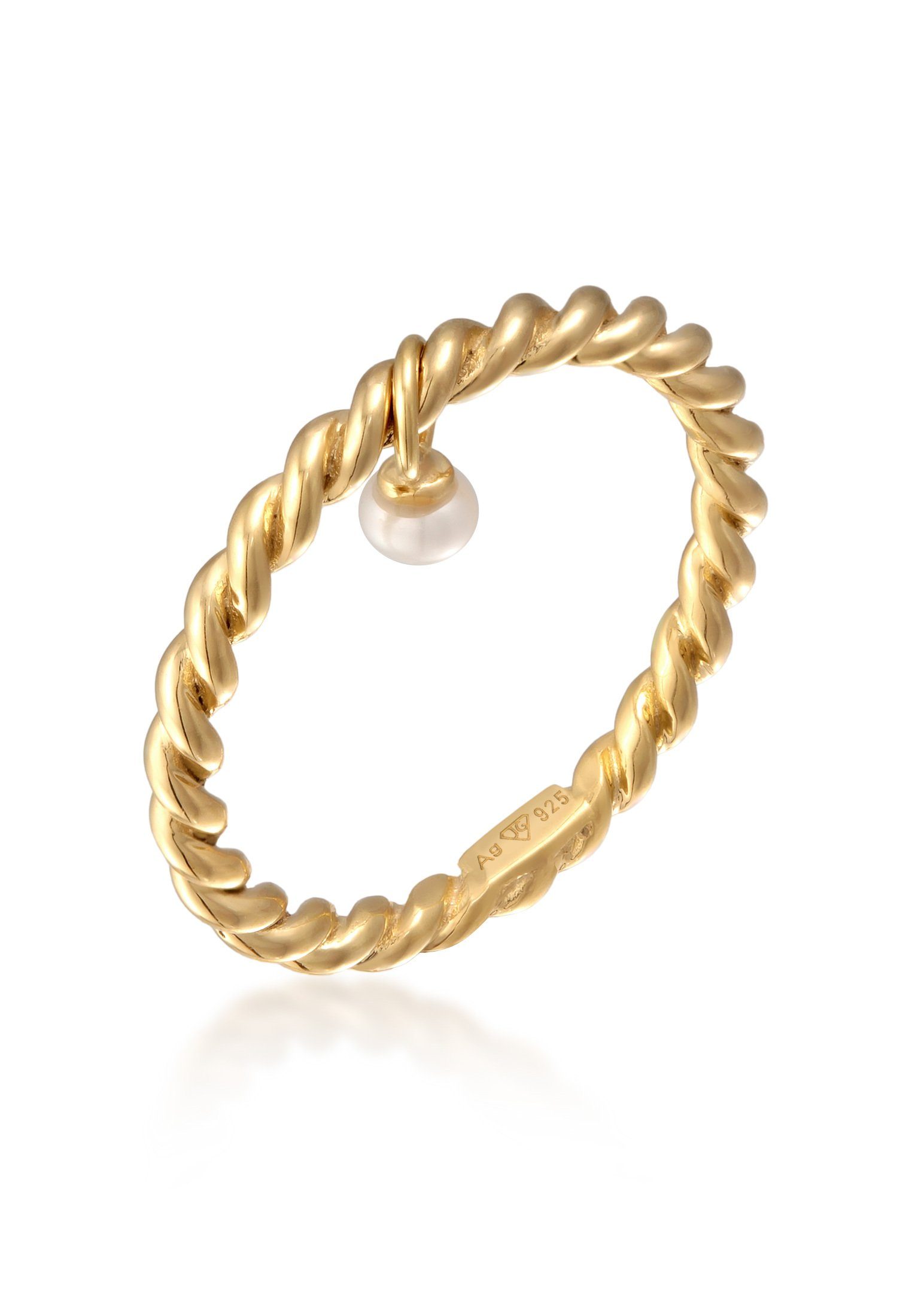 Elli Perlenring Bandring Stapelring Kordel Twist Perle 925 Silber Gold