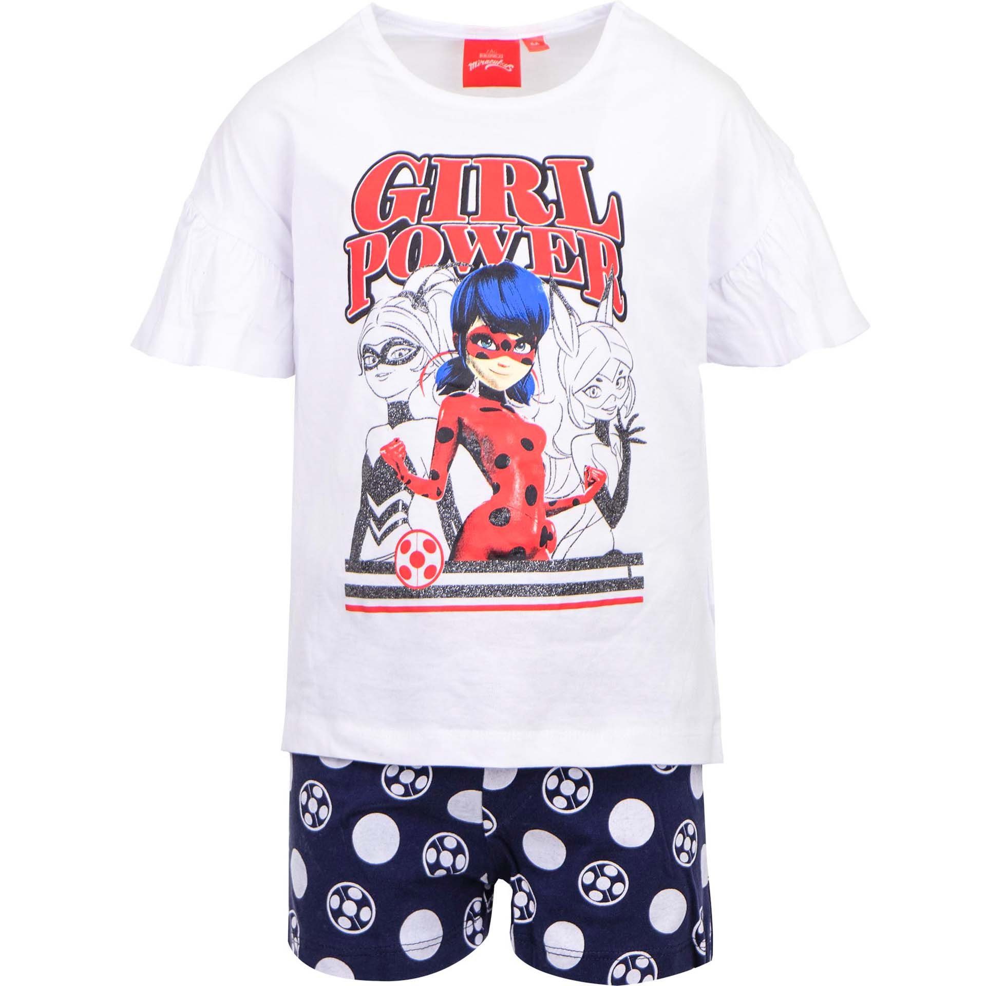 Miraculous - Ladybug Schlafanzug Rena Rouge Queen Bee Mädchen kurzarm Pyjama Gr. 104 bis 128, Baumwolle Weiß