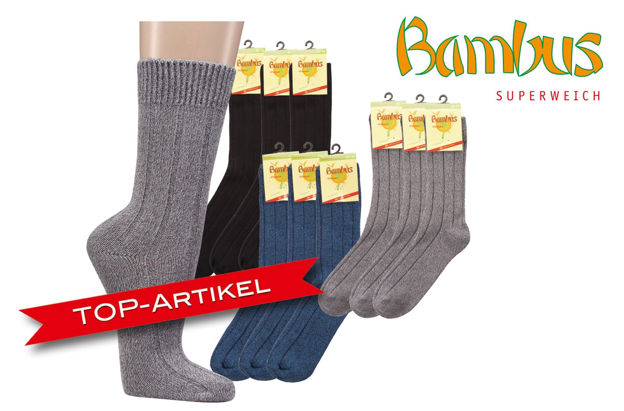Wowerat Basicsocken WARME Bambus Viskose Socken Softrand Wollsocken Gummi Damen Herren | Socken