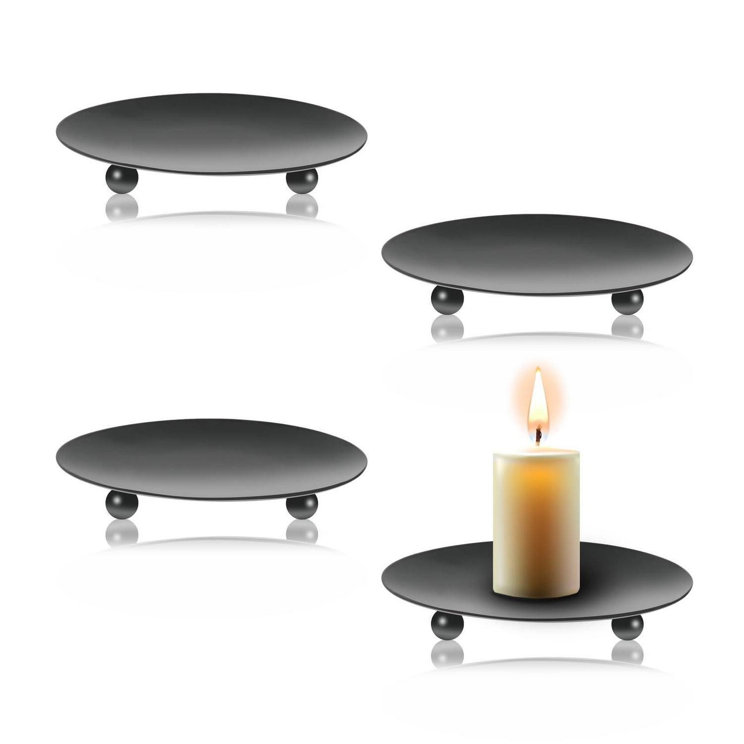 LuxusKollektion Kerzentablett Kerzenhalter Metall Rund 9cm Schwarz 4er Set (4 St)