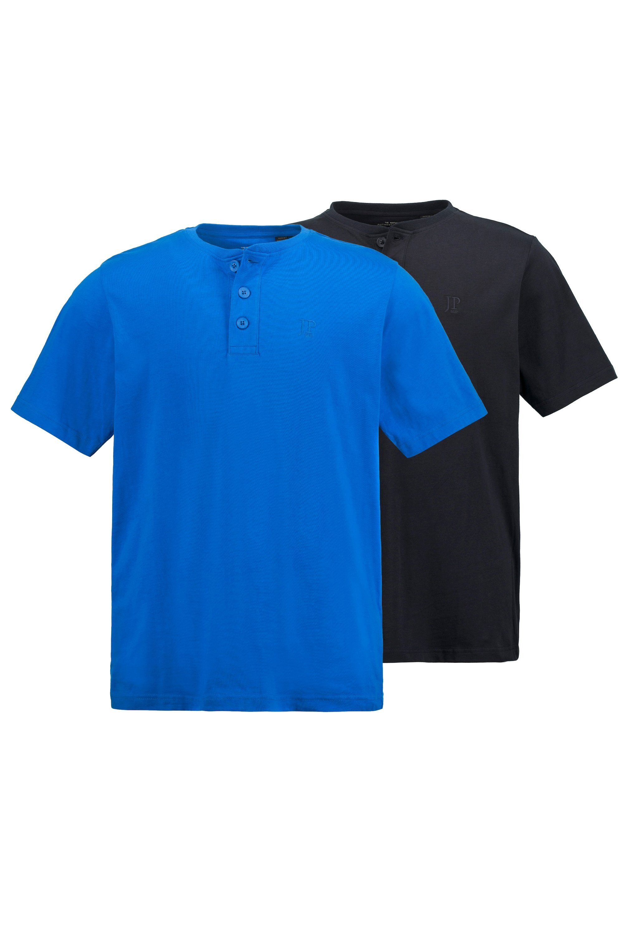 Henleys clematisblau JP1880 T-Shirt 2er-Pack Basic Rundhals Knopfleiste (2-tlg)