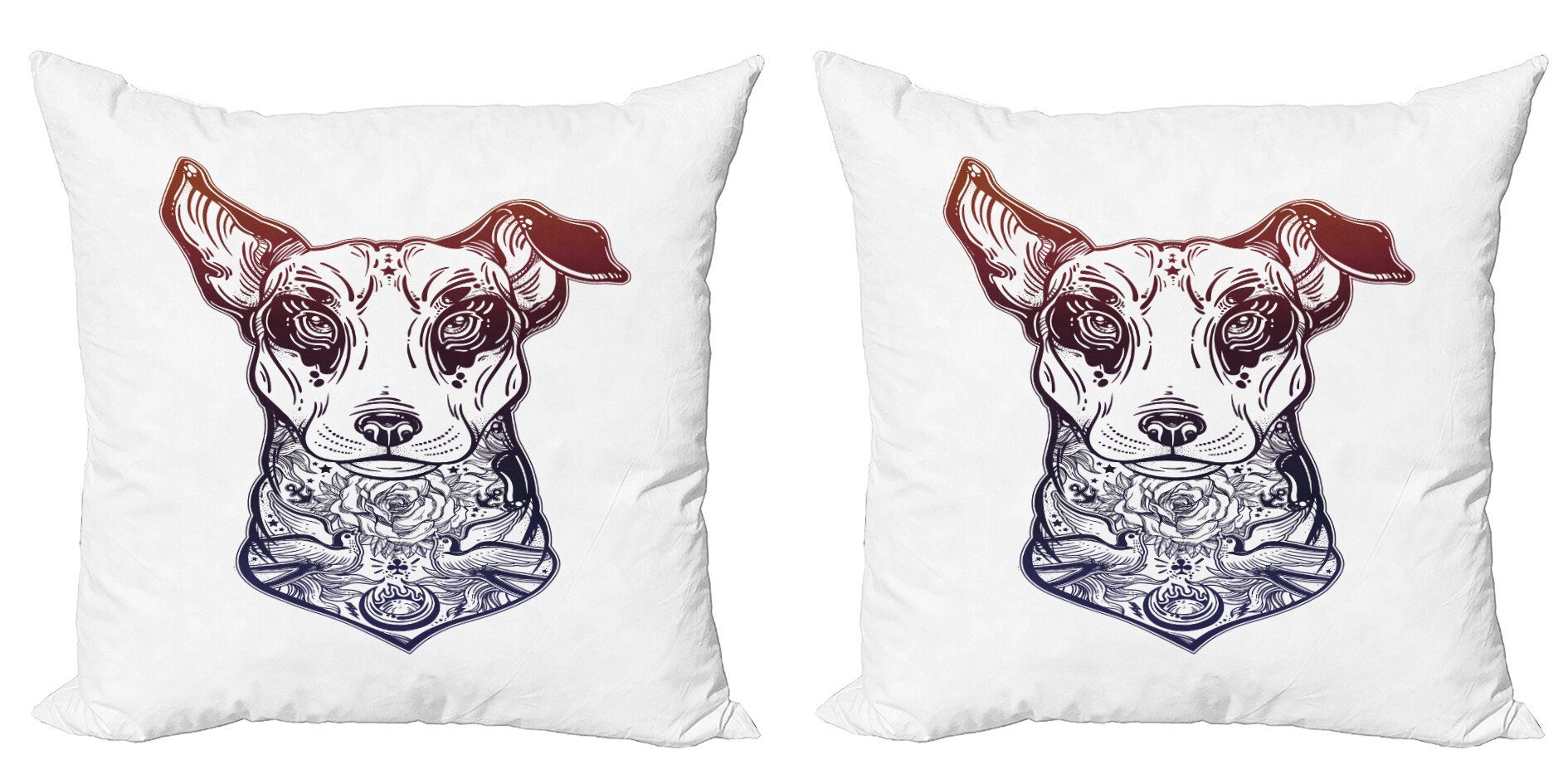 Kissenbezüge Modern Accent Doppelseitiger Digitaldruck, Abakuhaus (2 Stück), Hund Vintage Bull Terrier Tattoo | Kissenbezüge