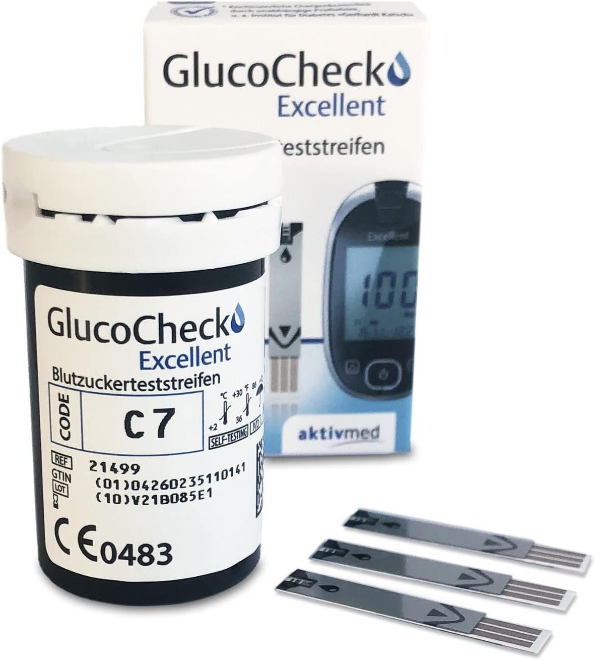 aktivmed Blutzucker-Teststreifen Gluco Check Excellent Blutzuckerteststreifen, Spat-Set, 50-tlg., Effiziente Blutzuckerüberwachung, Diabetesmanagement, Automatische Codierung, Präzise Blutzuckermessung, Anwenderfreundlich