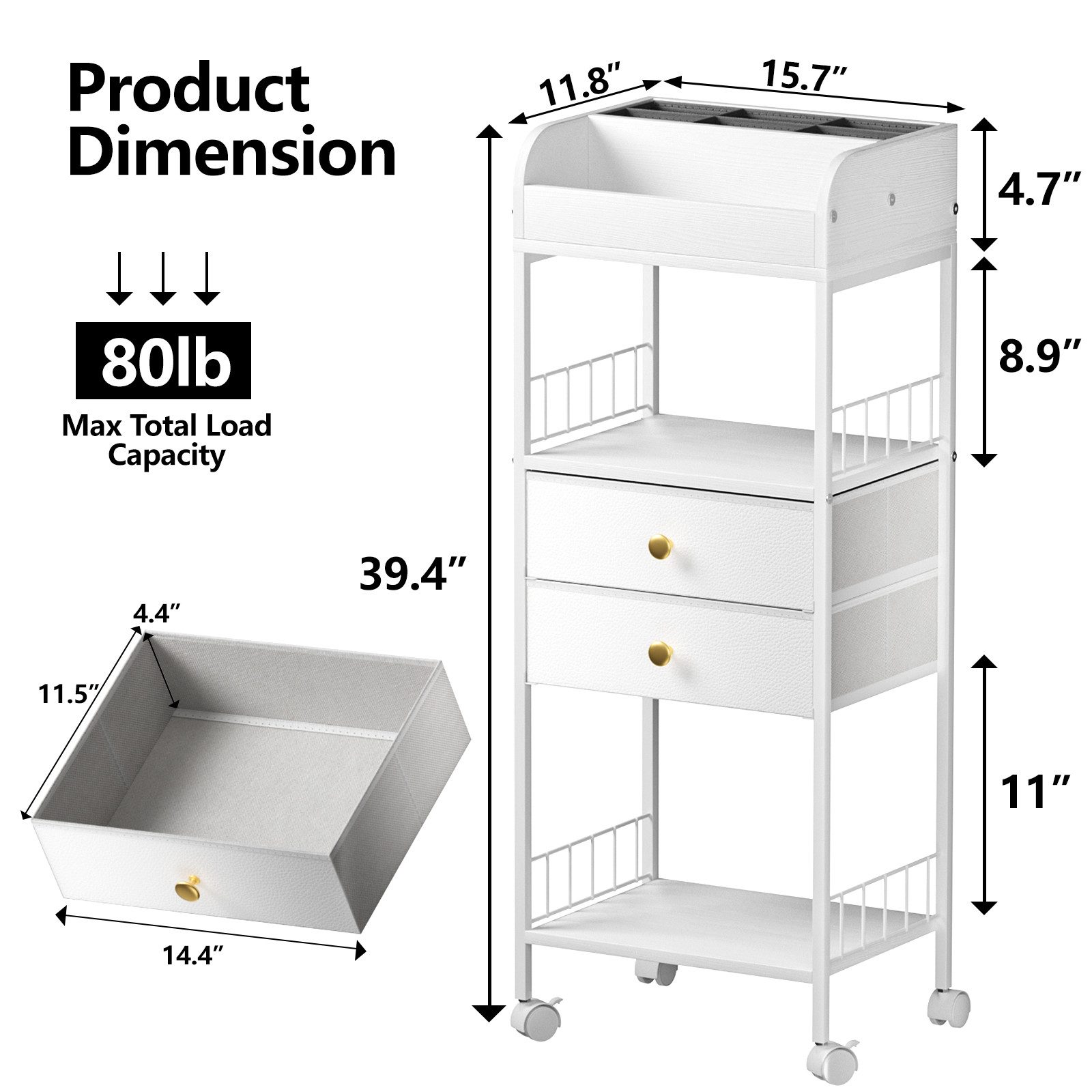 JEOBEST Schminktisch Makeup Organizer mit Rollen, mit 2 Stoff Schubladen un günstig online kaufen