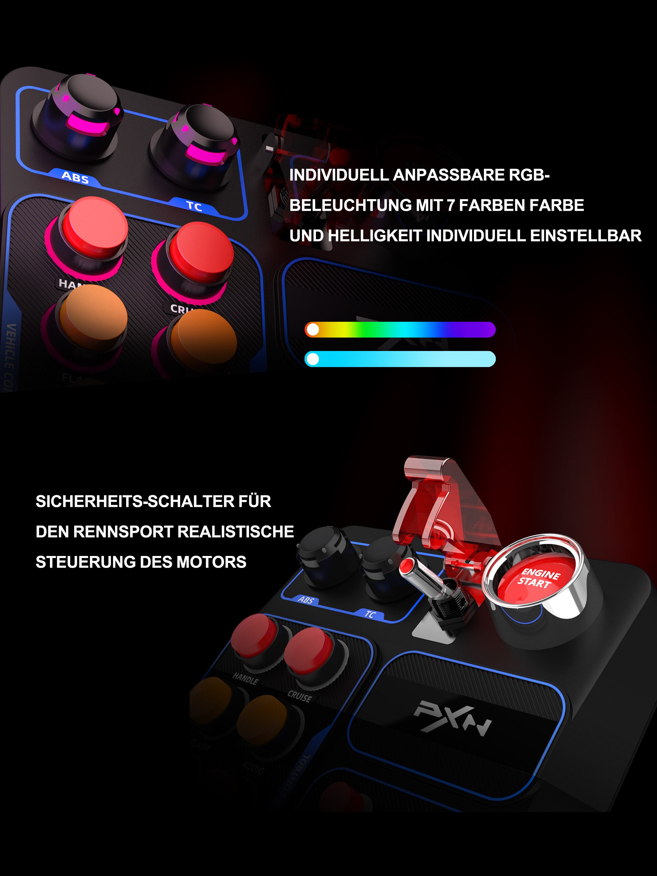 PXN CB1 Sim-Racing-Bedienpanel mit 30 Tasten und RGB-Beleuchtung Gaming-Controller (1 St., Für Renn-, Lkw-, Flug- und Landwirtschaftssimulationen am PC) – Bild 5 von 5