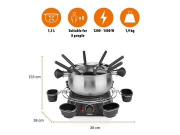 Tristar Elektro-Fondue, 8 Fonduegabeln, 1.3 l, 2-8 Personen Set mit Saucenring Fonduetopf auch für Käsefondue