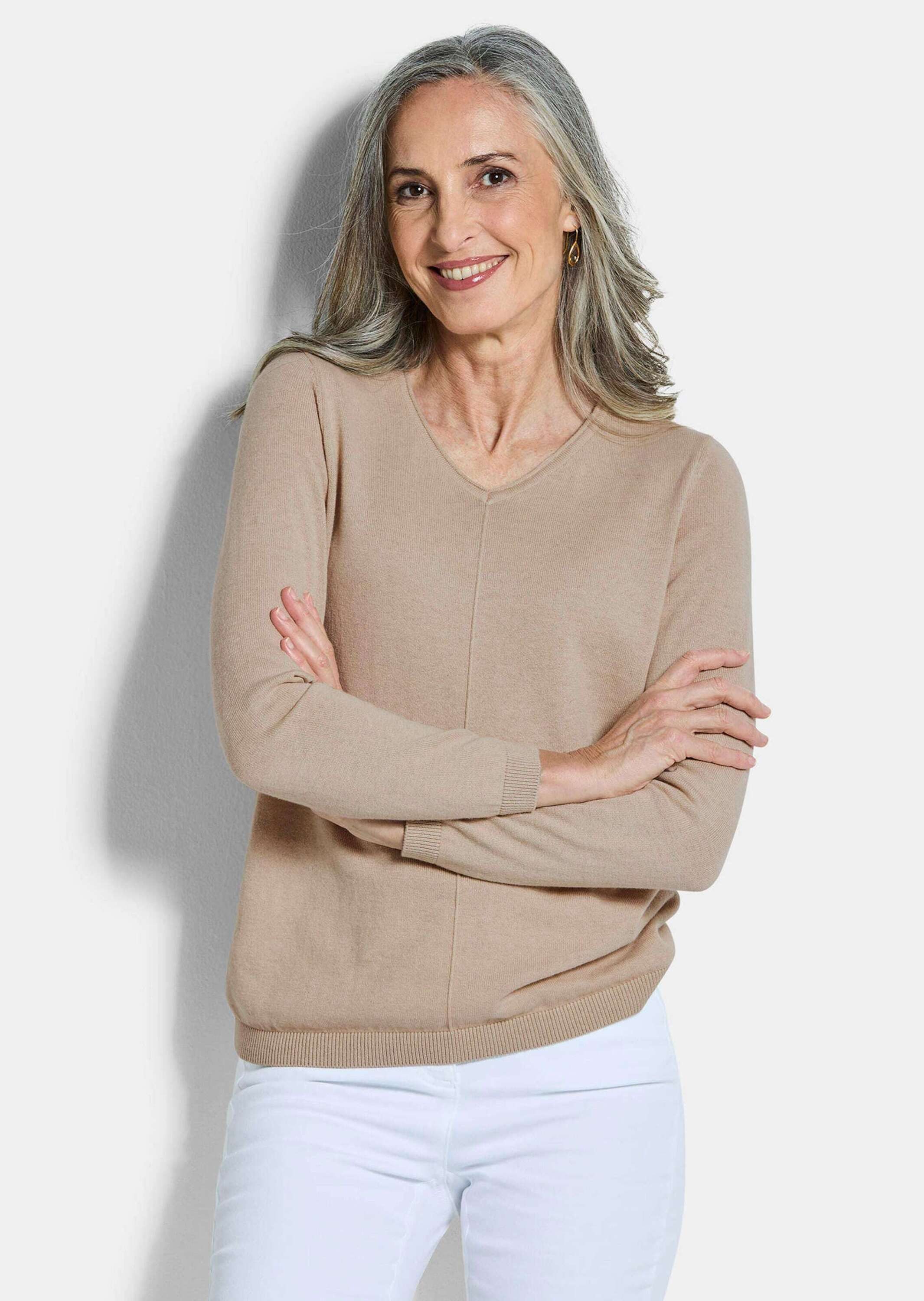 GOLDNER Strickpullover Baumwollpullover mit V-Ausschnitt Feinstrickpullover günstig online kaufen