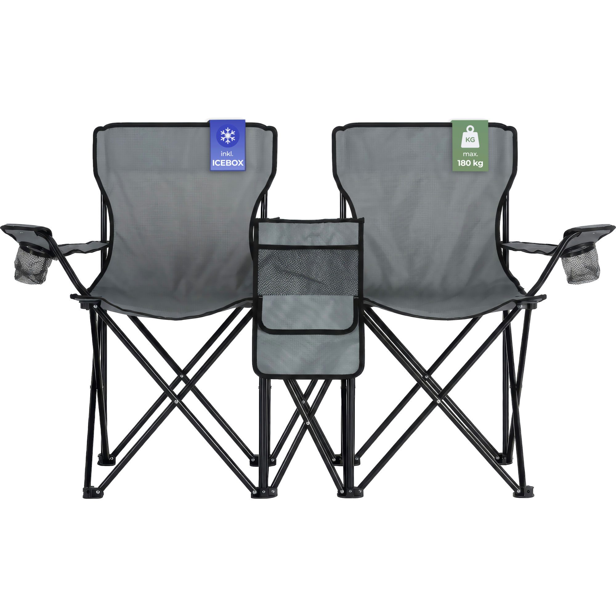 Stagecaptain Campingstuhl CS-1485 Doppelsitzer Camping Klappstuhl faltbar, Faltstuhl mit integrierter Kühltasche