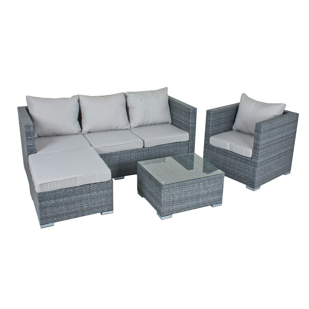 Lomadox Balkonset GARDA-120, (3-tlg), Lounge-Gruppe, grau, Sofa mit Tisch und Hocker, inkl. Polster