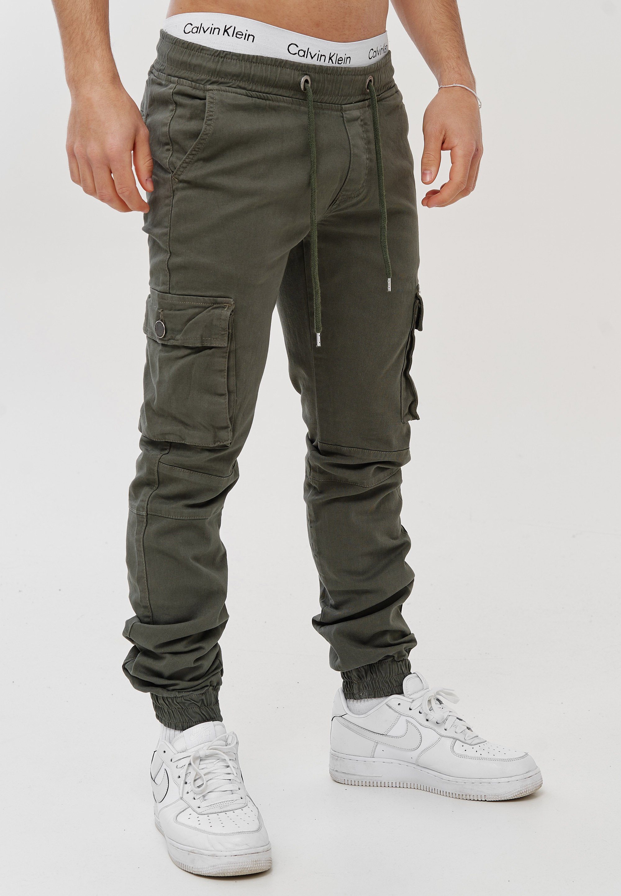 Business Khaki Casual Straight-Jeans H-3413 Cargohose Freizeit 1-tlg) Streetwear, OneRedox (Chino