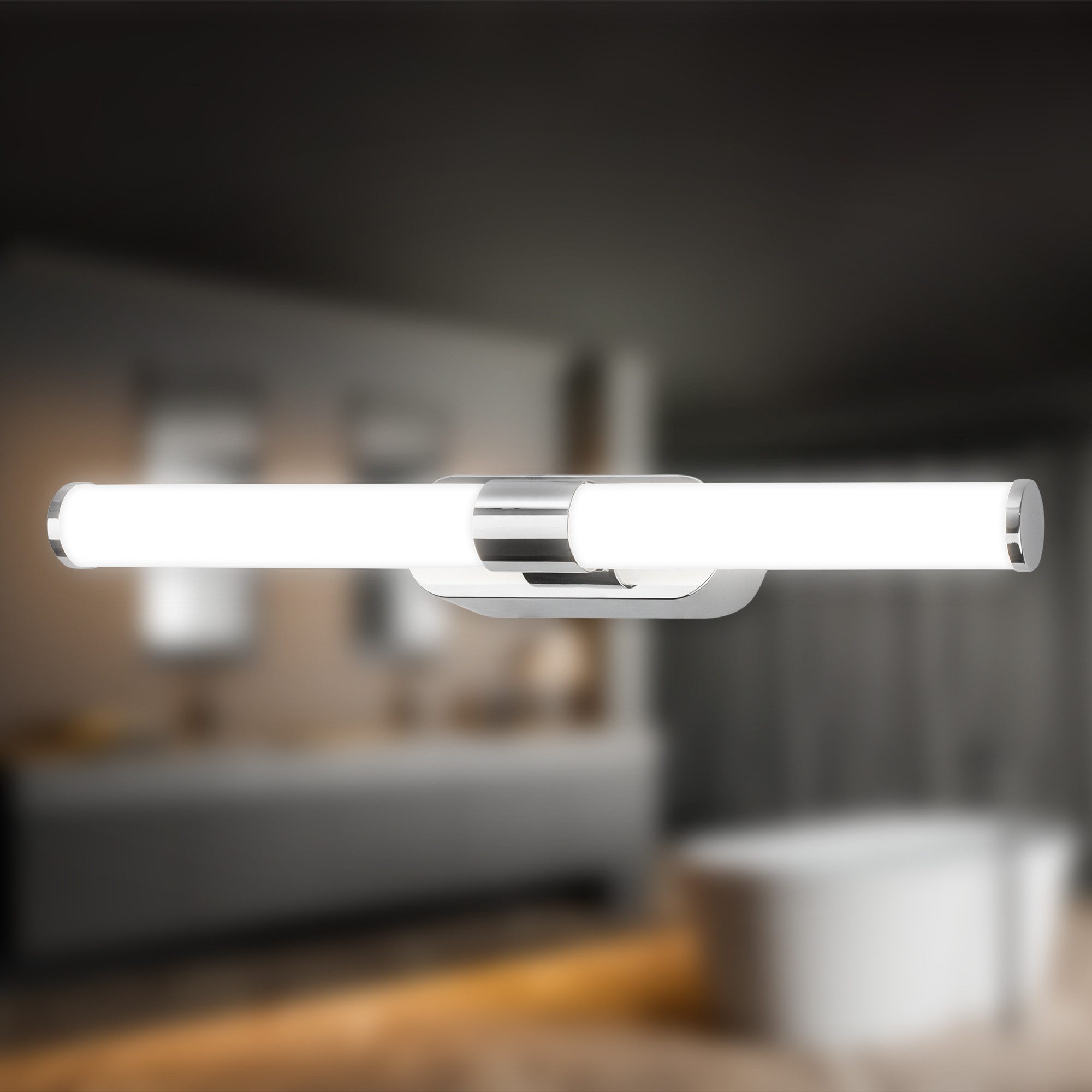 Briloner Leuchten LED Spiegelleuchte Wandleuchte RUNT Badlampe Spiegel IP44 Badezimmer, LED fest integriert, 4000K, LED Schminklicht Bad Chrom 40 x 6,5 x 4,5 cm 7W Bad