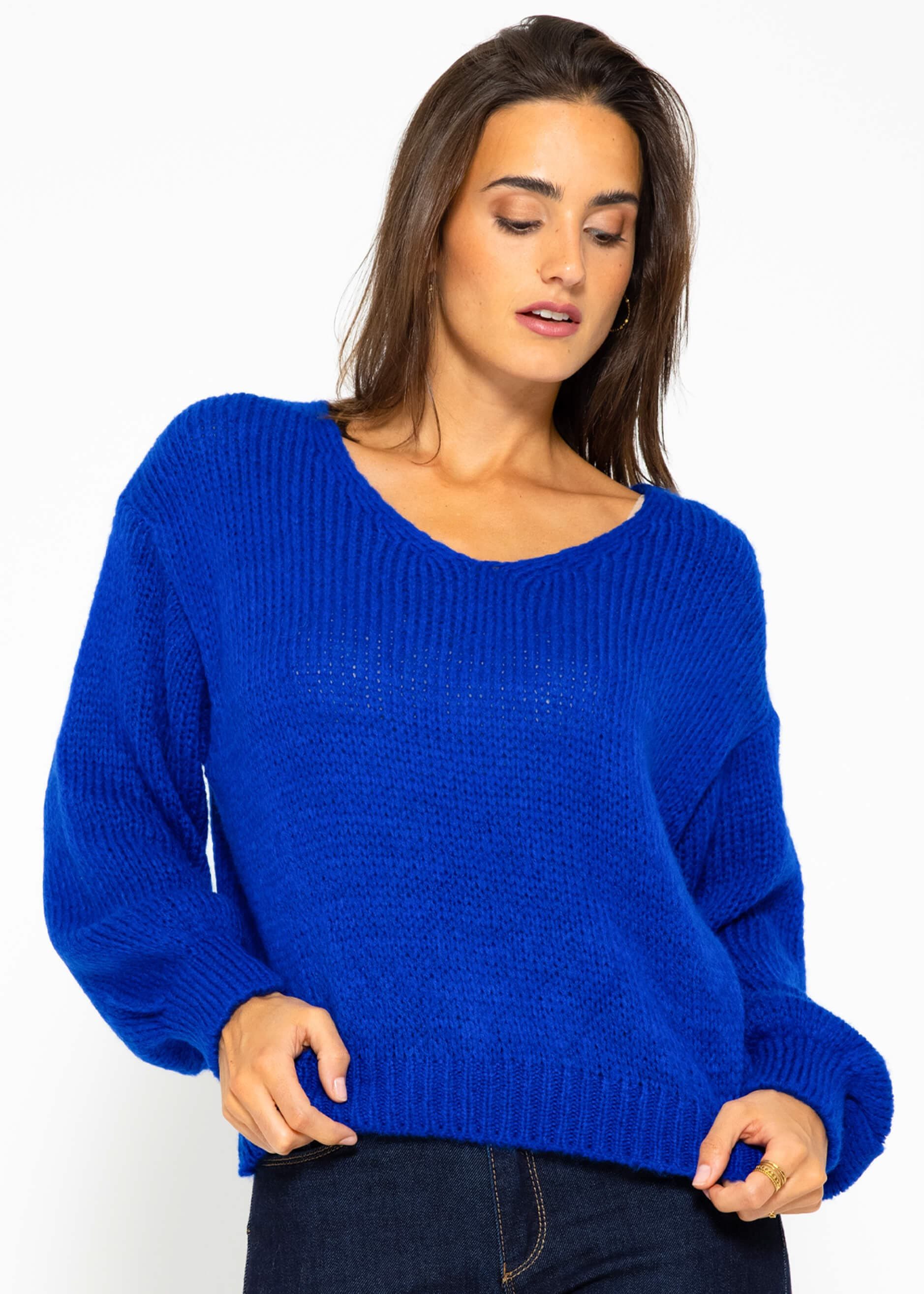 SASSYCLASSY Strickpullover Lässiger Pullover mit V-Ausschnitt Oversize Pullover aus weichem Grobstrick - Made in Italy
