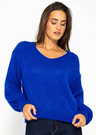 SASSYCLASSY Strickpullover Lässiger Pullover mit V-Ausschnitt Oversize Pullover aus weichem Grobstrick - Made in Italy