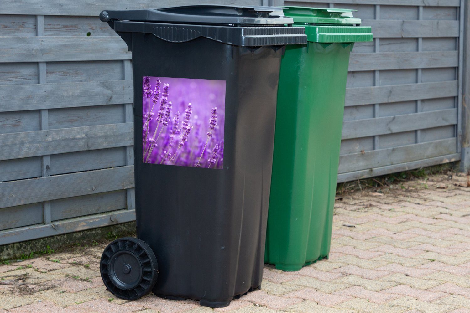 Mülleimer-aufkleber, Blumen (1 Container, Nahaufnahme Lila - Lavendel Abfalbehälter MuchoWow - Wandsticker - St), Sticker, Mülltonne,
