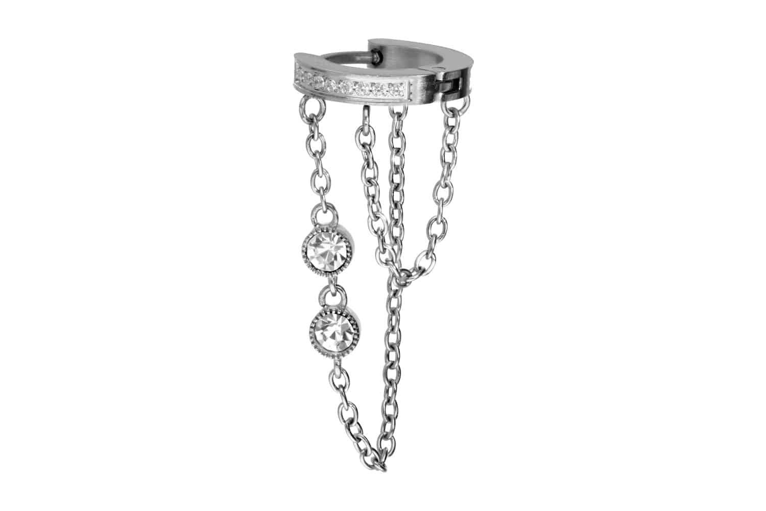 PIERCINGLINE Single-Ohrstecker Chirurgenstahl Ohrclicker KETTEN + KRISTALLE (Clicker, 1-tlg), Ohrpiercing für Conch, Helix, Tragus, Daith, Lobe