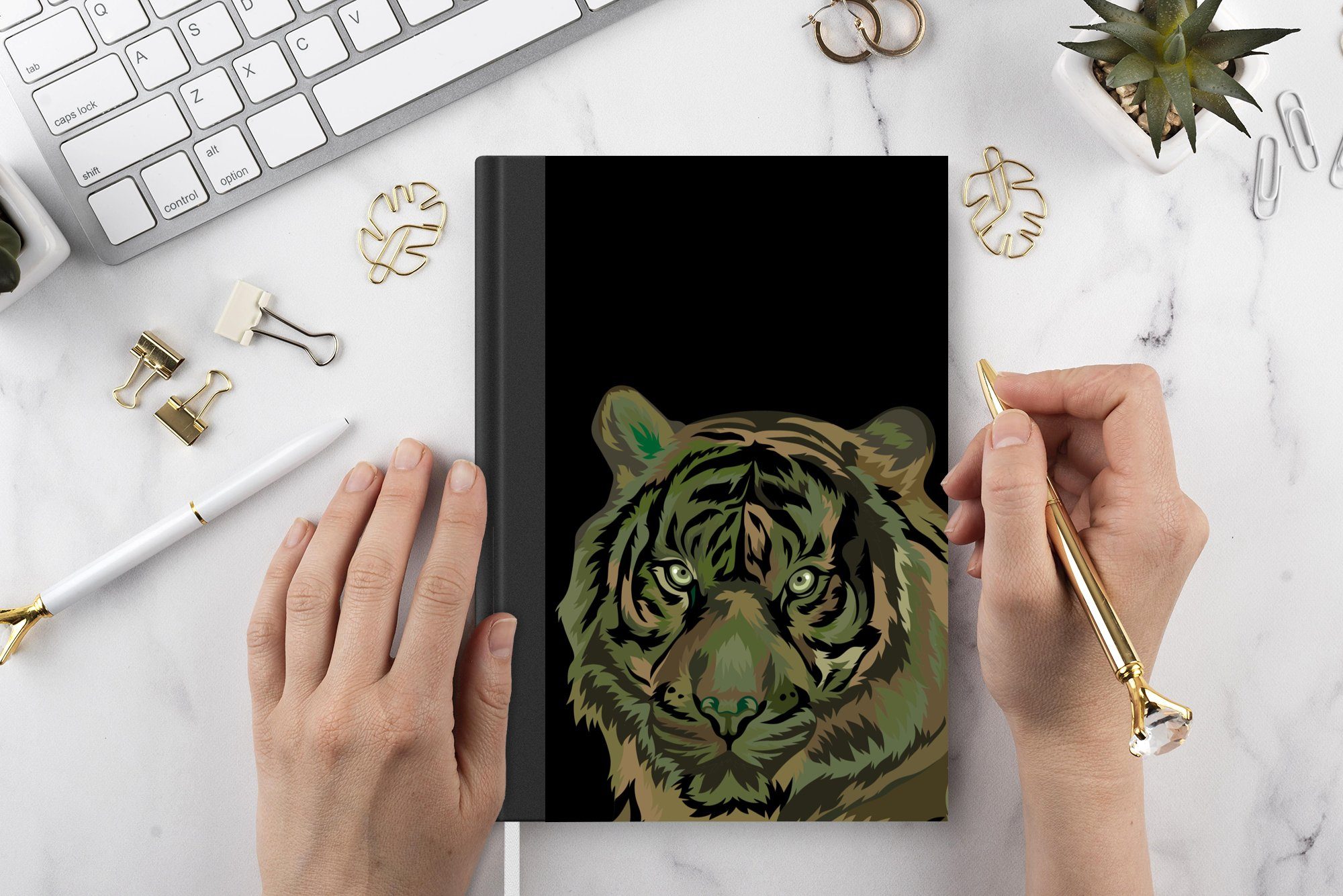 MuchoWow Notizbuch Tiger - Kopf, Notizheft, 98 Merkzettel, Seiten, Journal, Haushaltsbuch - A5, Camouflage Tagebuch