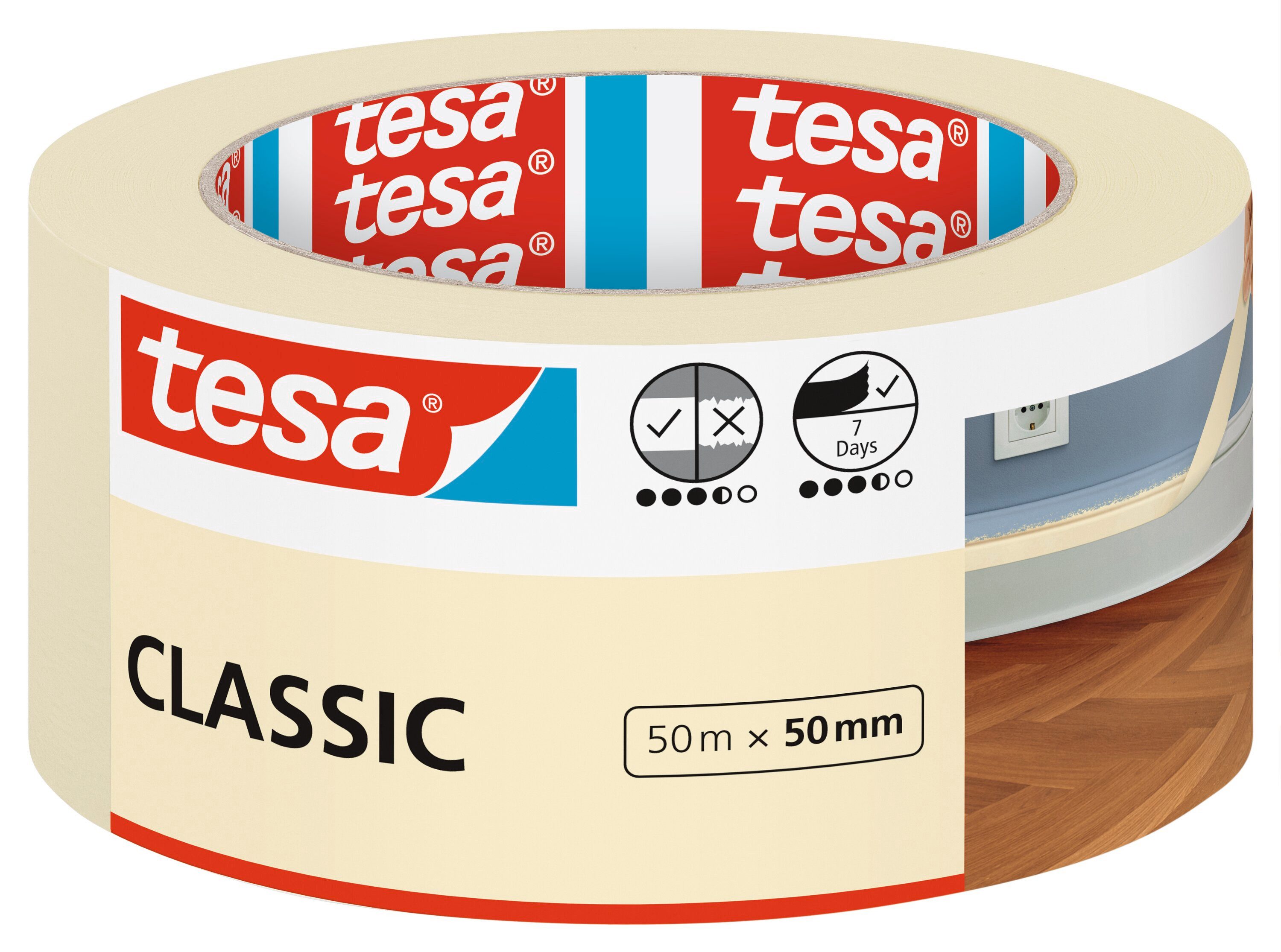 tesa Kreppband CLASSIC Malerband (Packung, 1-St) Abklebeband / Malerkrepp - für sauberes Streichen & Renovieren