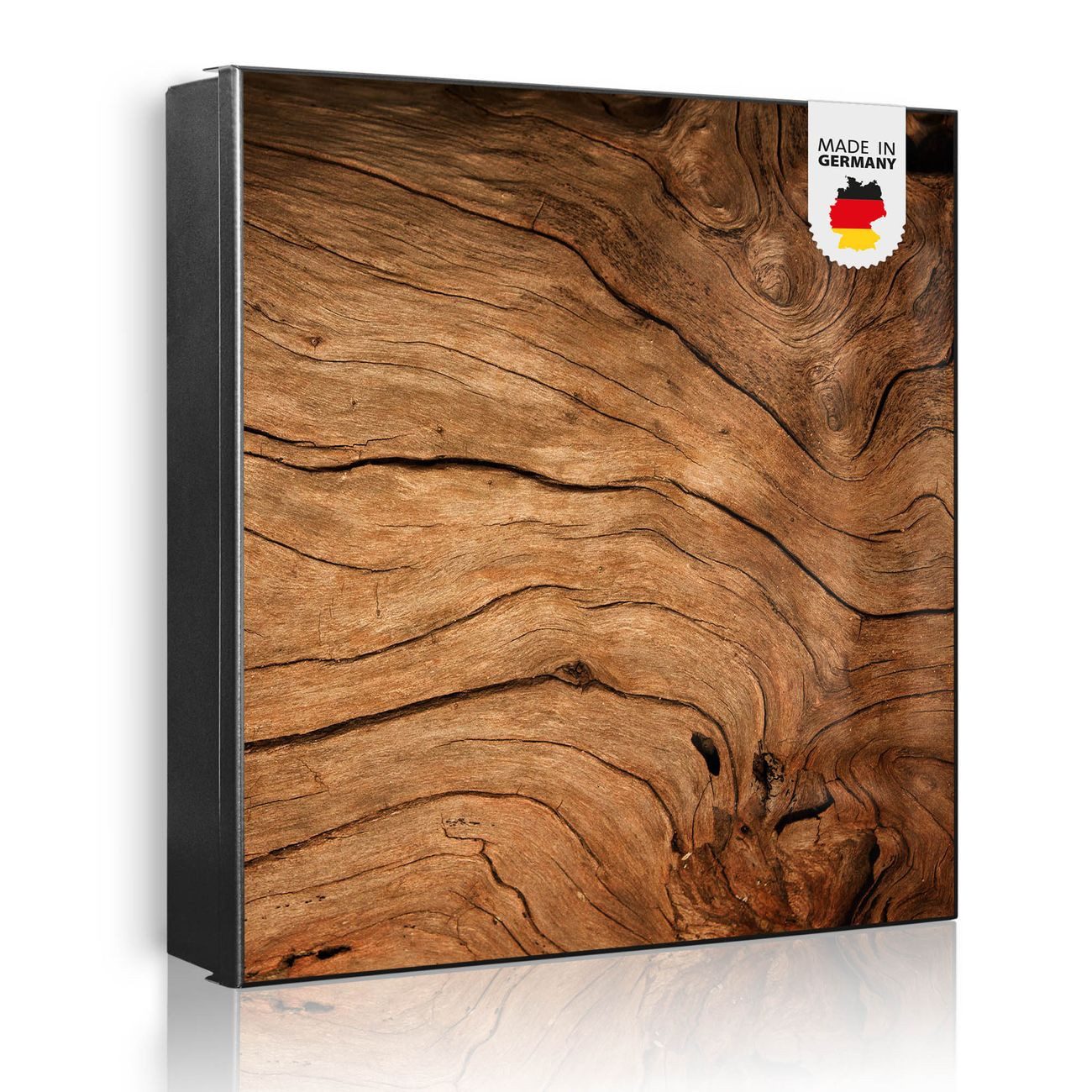 banjado Schlüsselkasten aus Glas mit Motiv Trockenes Holz (Stahl Gehäuse, mit 50 Haken, beschreibbar & magnetisch), 30 x 30 x 5 cm