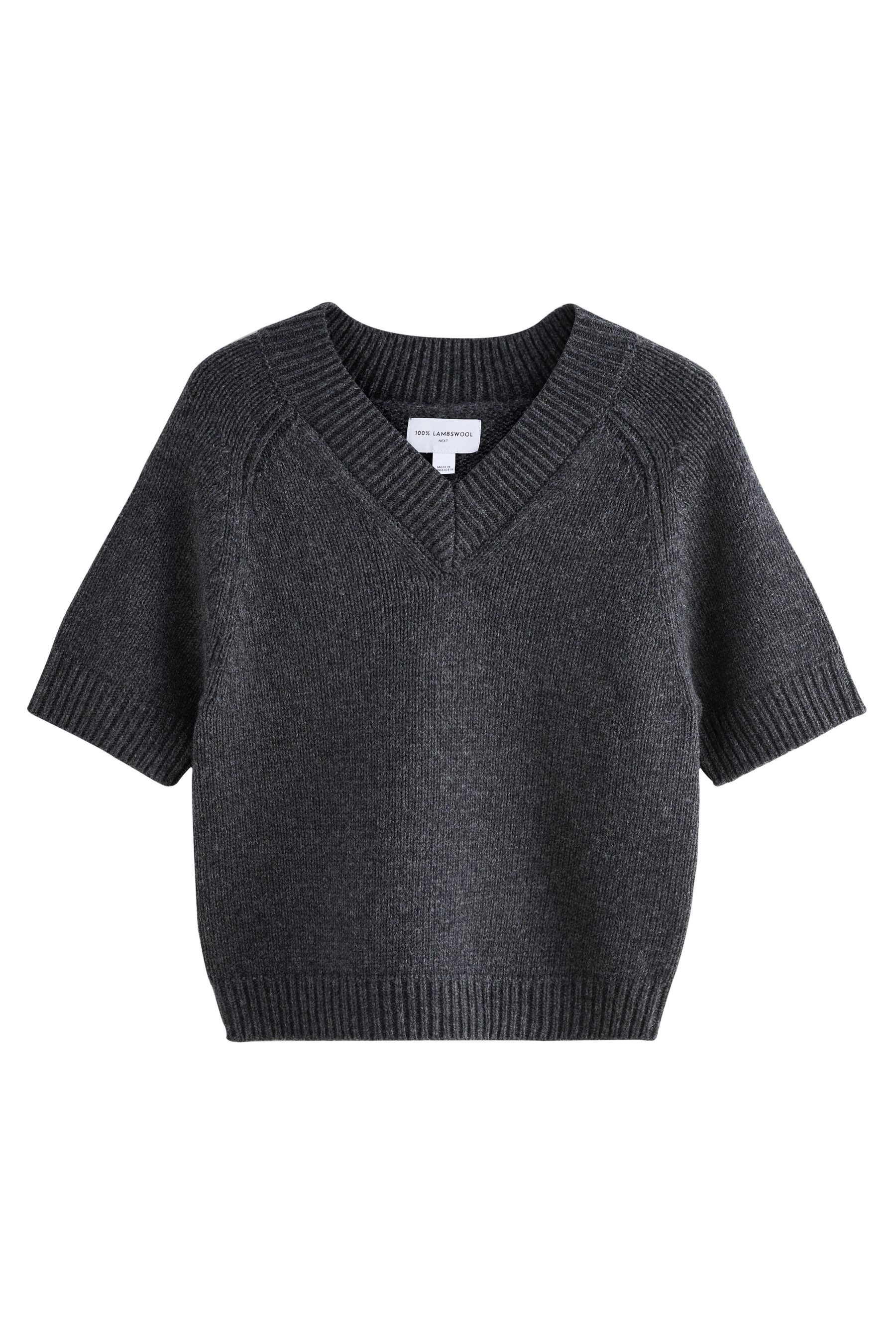Next Strickpullover Kurzarm-Strickpulli mit V-Ausschnitt aus Lambswool (1-t günstig online kaufen