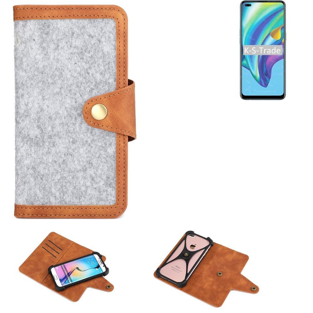 K-S-Trade Handyhülle für Oppo A15, Handyhülle Schutzhülle Filz-Hülle Kunst-Leder hellgrau braun
