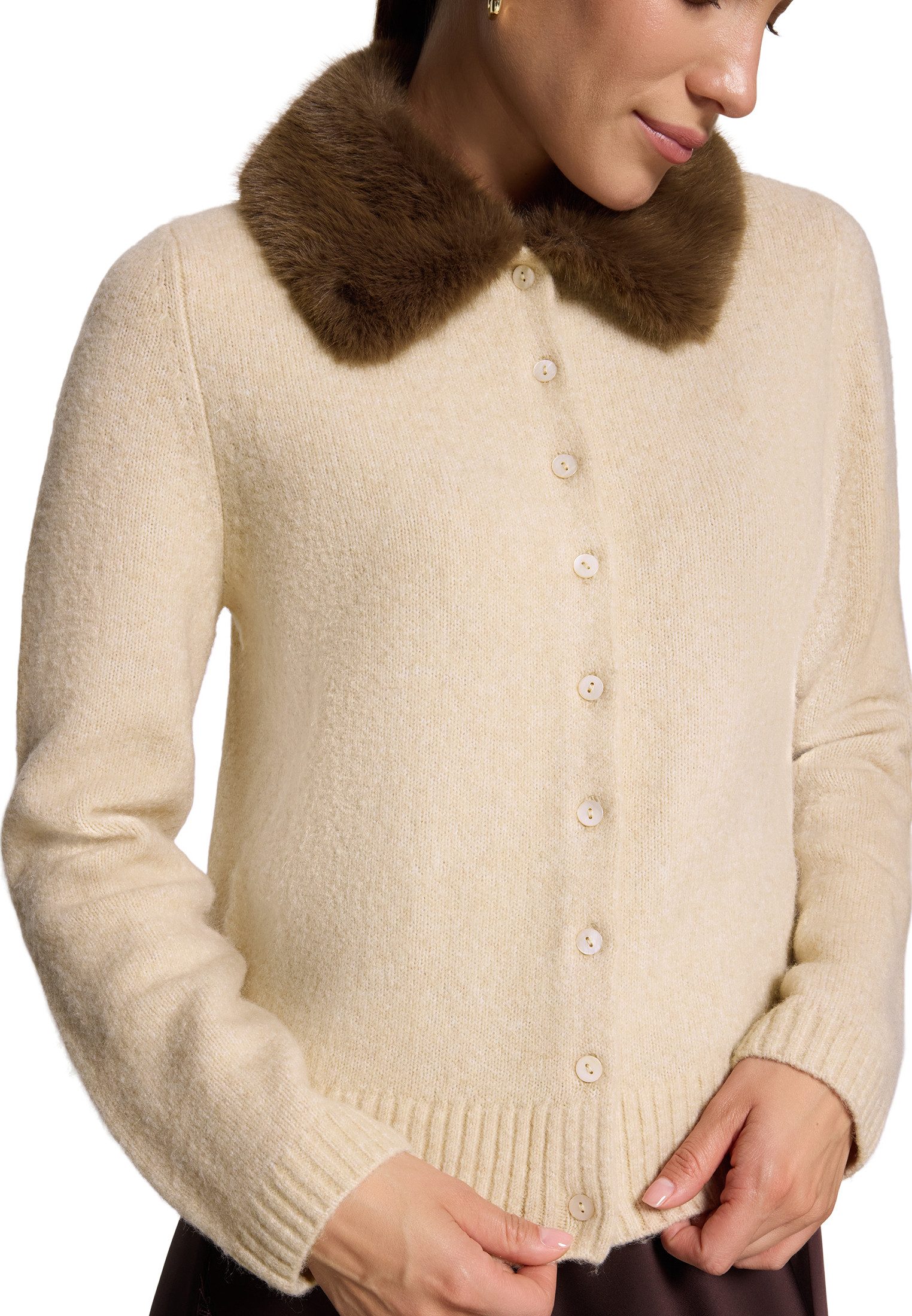 Zero Strickjacke Damen mit Kunstfellkragen (1-tlg) Material
