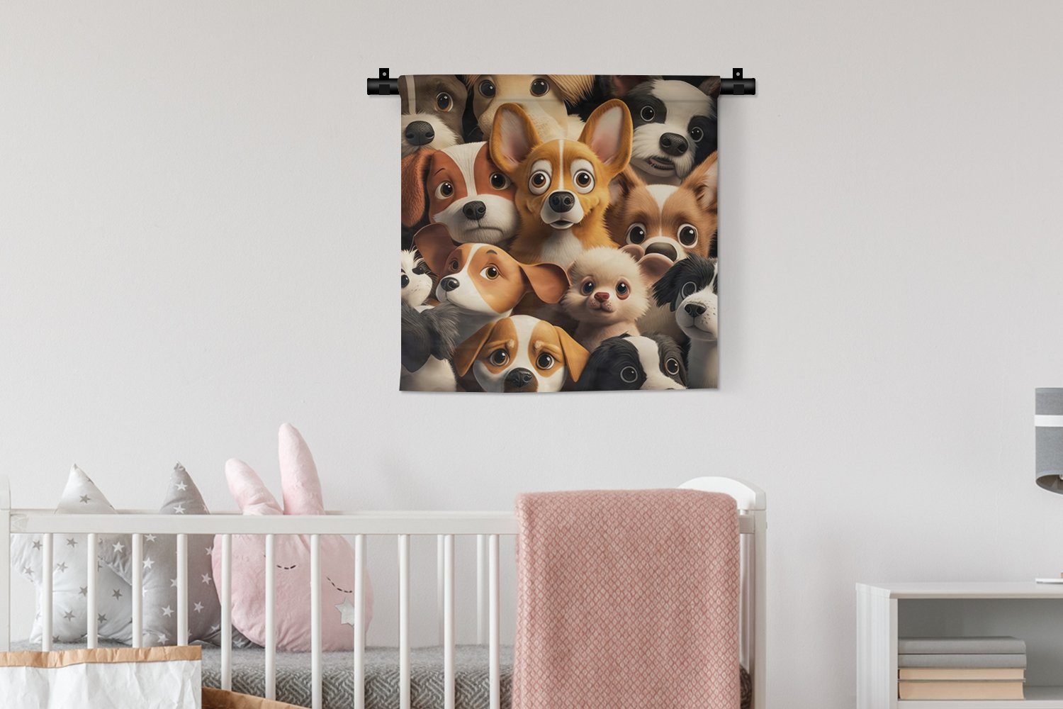 MuchoWow Wanddekoobjekt Kinderzimmer Braun Schwarz Schlafzimmer, - - - Muster Hunde für Wandbehang, Wohnzimmer, - - Kleid, Kind, Tiere Wanddeko