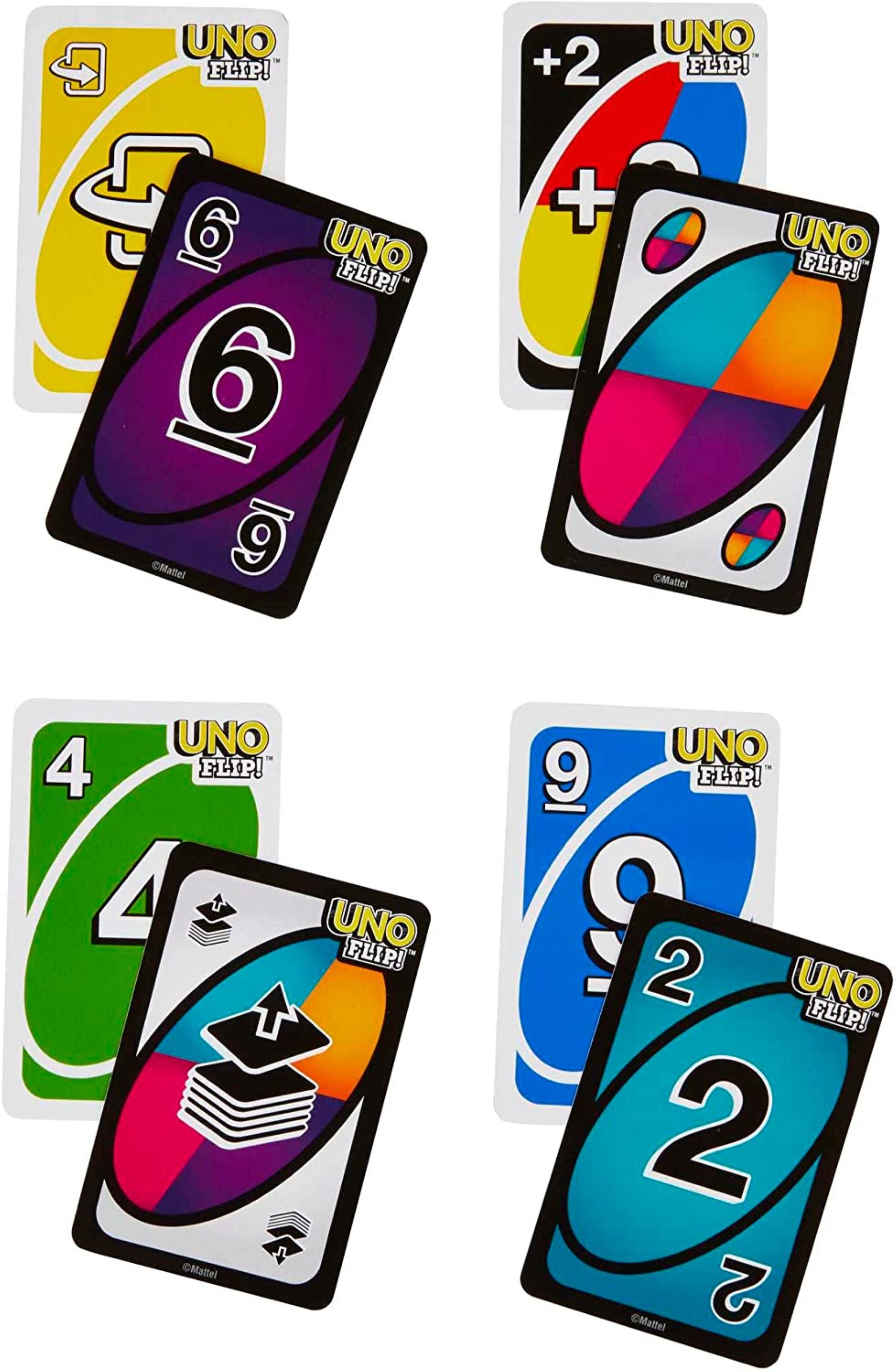 Mattel games Spielwelt UNO Spiele UNO Flip, (UNO Kartenspiel für die Familie, Reisespiel oder Spiel für Erwachsene, Kinder und Familie Karte Brettspiel lustige Uno Geschenke), Doppelseitige Karten,für 2-10 Spieler