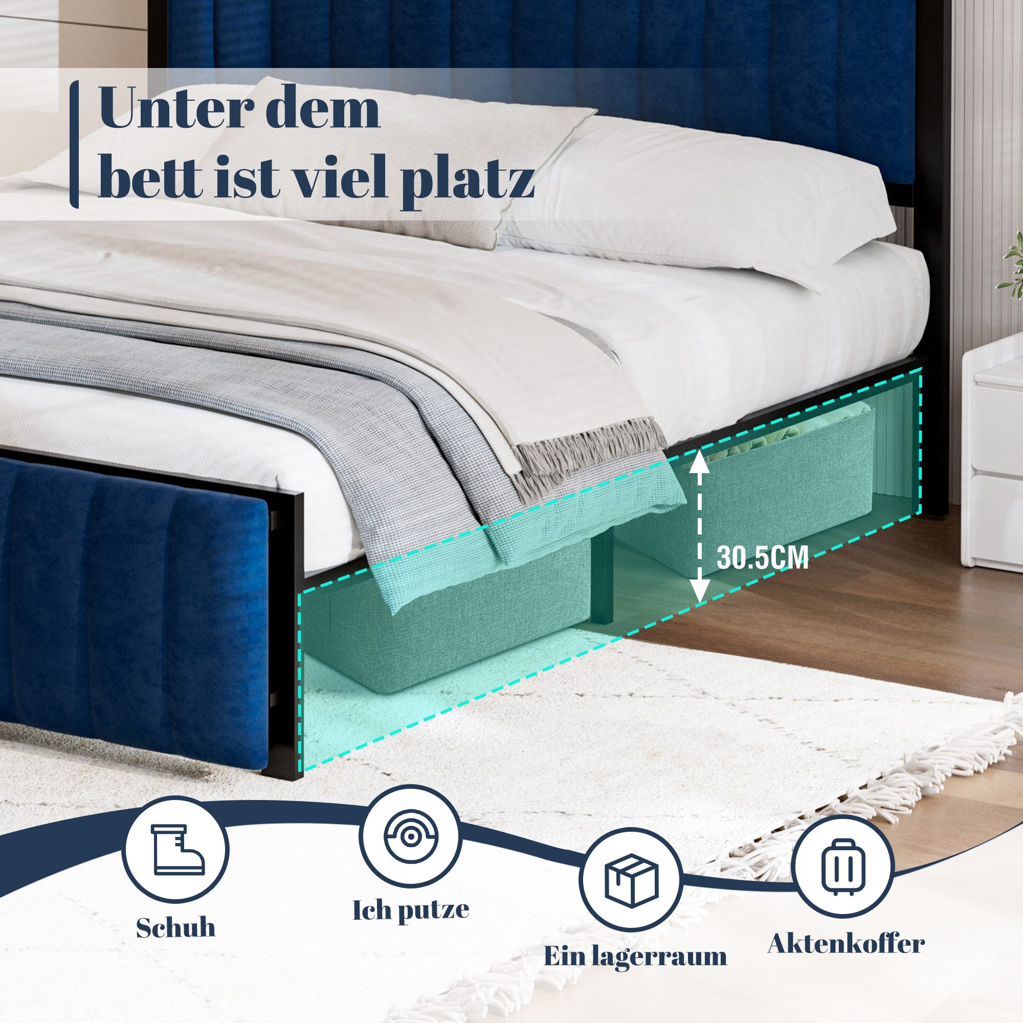 OKWISH Polsterbett Doppelbett Eisenbett Metallbett Funktionsbett günstig online kaufen