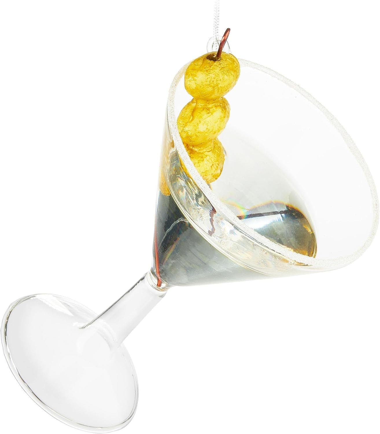 BRUBAKER Weihnachtsbaumkugel Martini Glas - Cocktail mit Oliven - Handbemalte Weihnachtskugel 15 cm (1 St), Baumkugel Cocktailglas - Christbaumschmuck - Große Weihnachtsdeko