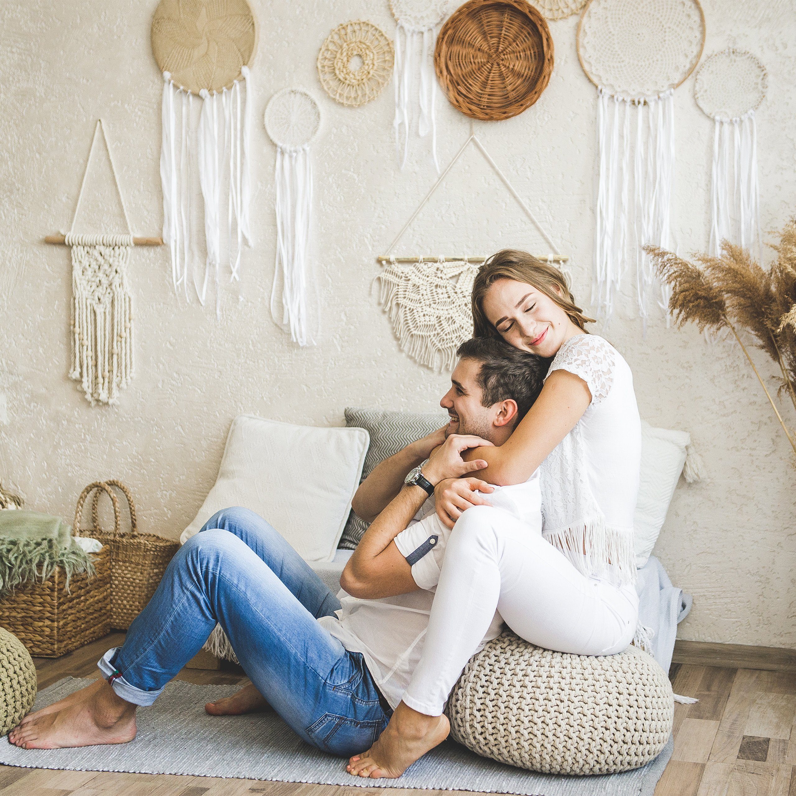relaxdays Wanddekoobjekt Makramee Wandbehang Zick-Zack