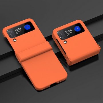Wigento Handyhülle Für Samsung Galaxy Z Flip4 Silikon TPU Orange Cover Handy Tasche Etui