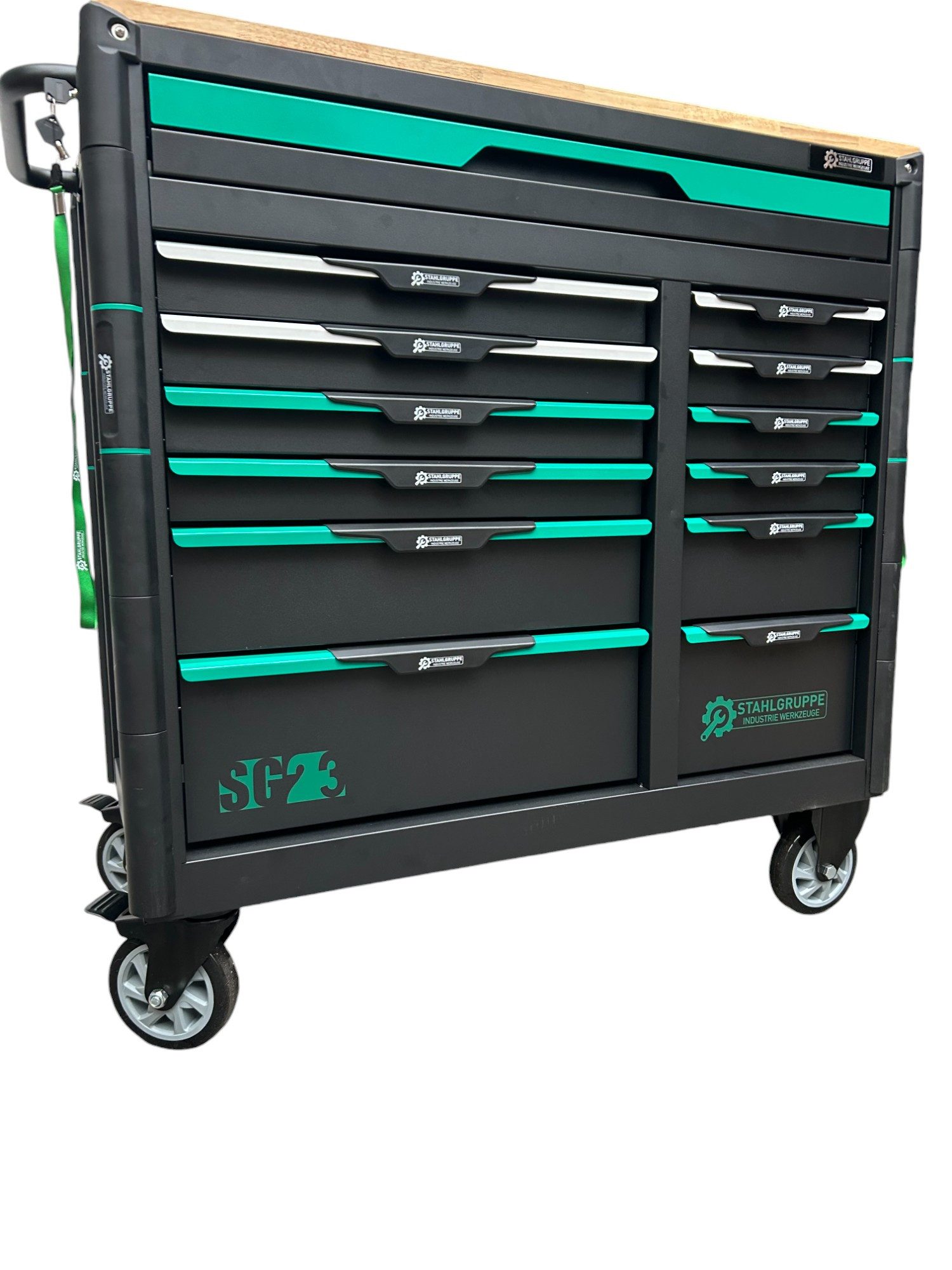 DeTec. Werkstattwagen bestückt, Werkzeugwagen 13 Schubladen 11 gefüllt mit Werkzeug, abschließbare Schubladen