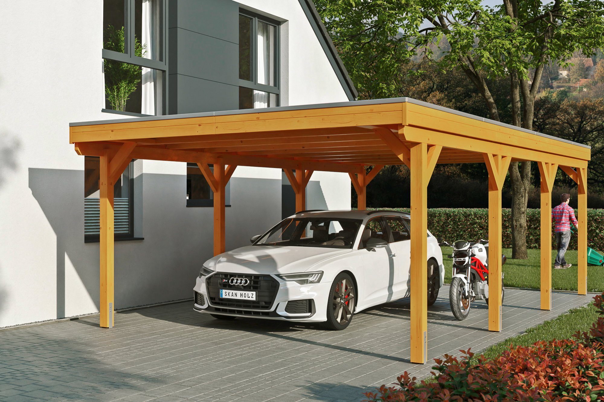 BxT: Einfahrtshöhe, Grunewald, 427x796 mit cm, 395 cm Einzelcarport EPDM-Dach Skanholz