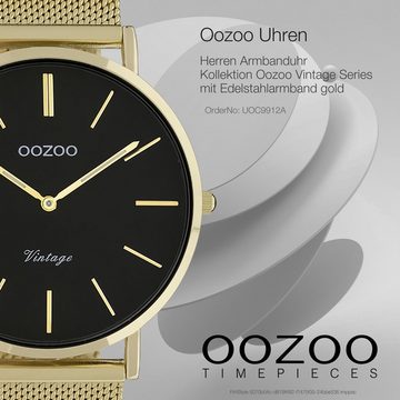 OOZOO Quarzuhr Oozoo Herren Armbanduhr gold Analog, Herrenuhr rund, groß (ca. 44mm) Edelstahlarmband, Fashion-Style