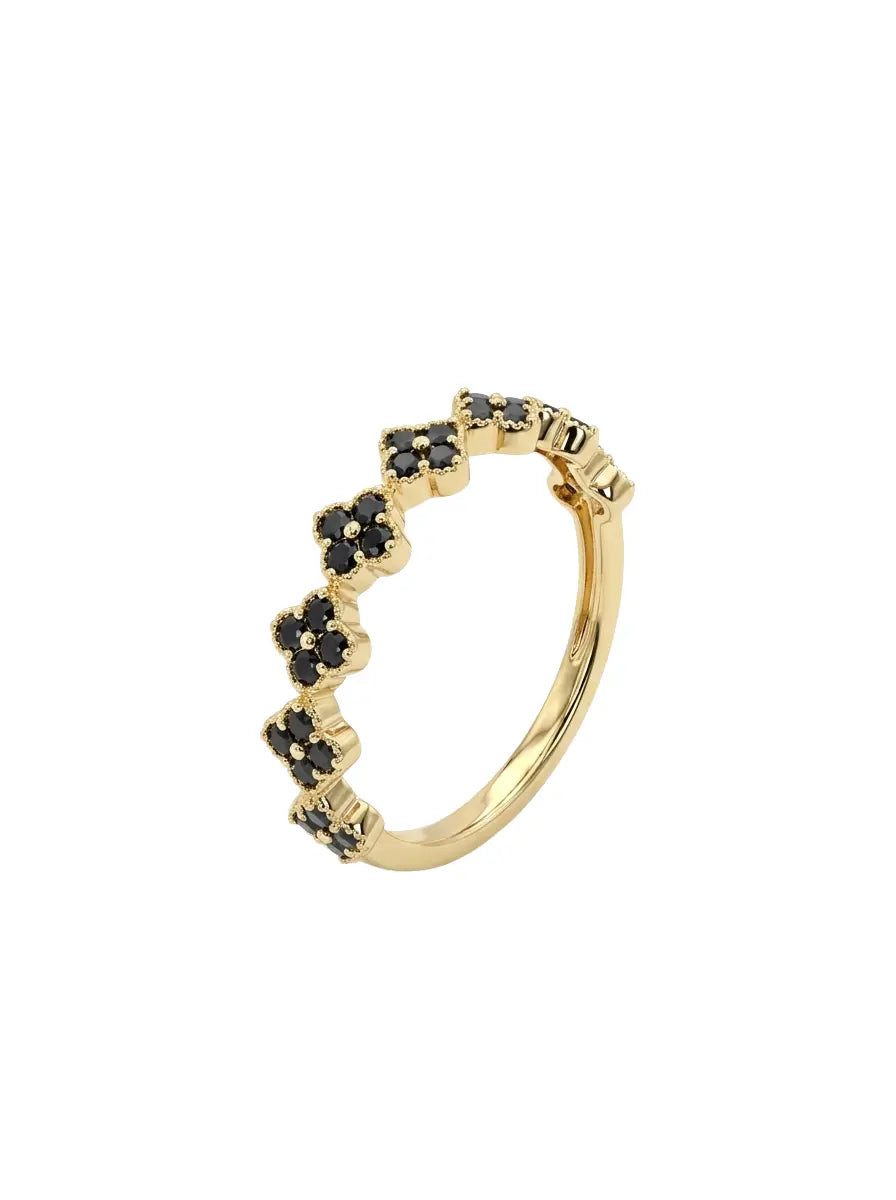 Suzan Gold Goldring 375 Echtgold Noir Clover schwarzer Zirkonia Größe 58