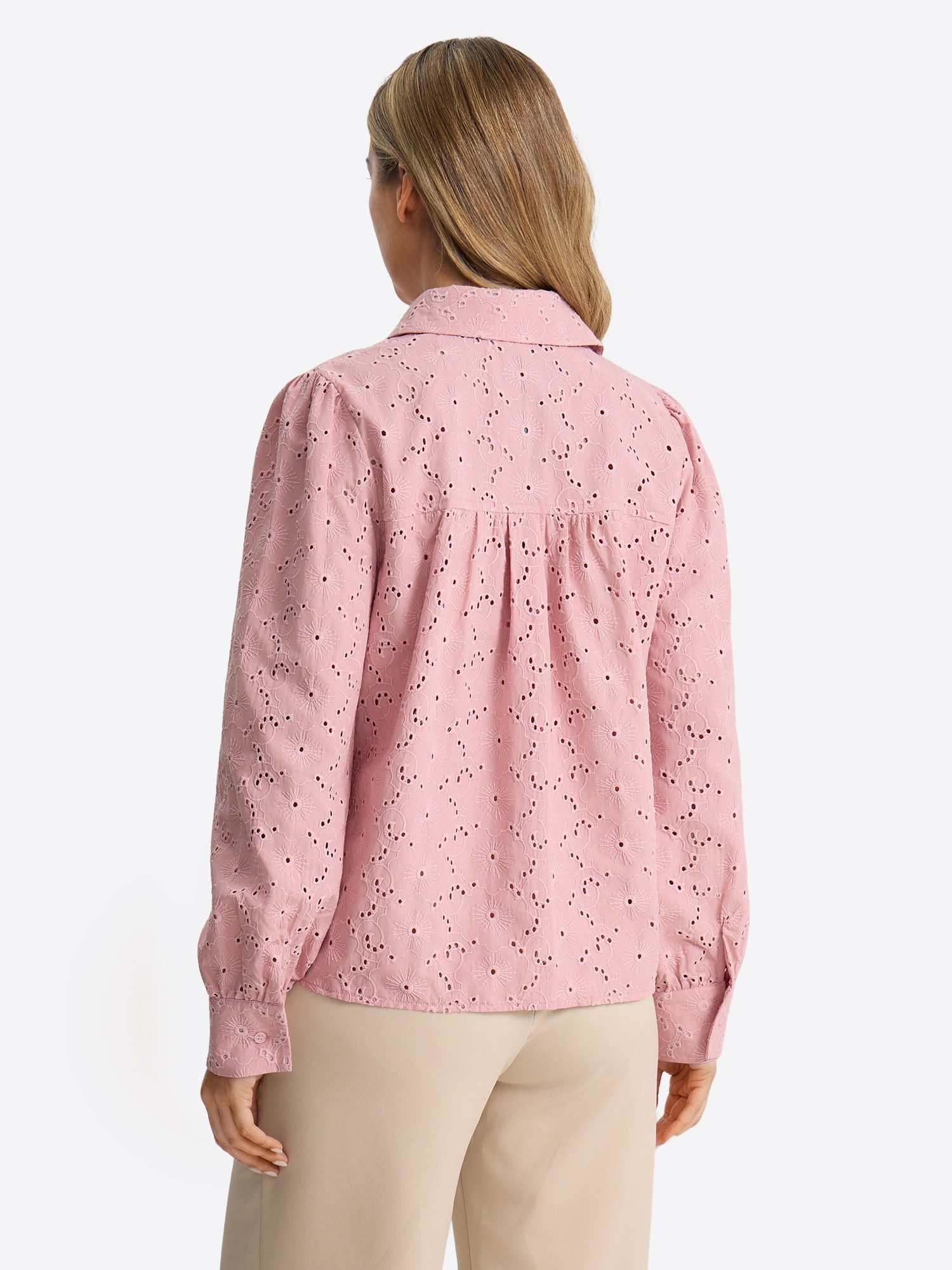 Imily Bela Blusentop Damen Langarm Bluse mit Lochstickerei und Puffärmeln (Packung, 1-tlg., 1per-Pack) in Unifarbe