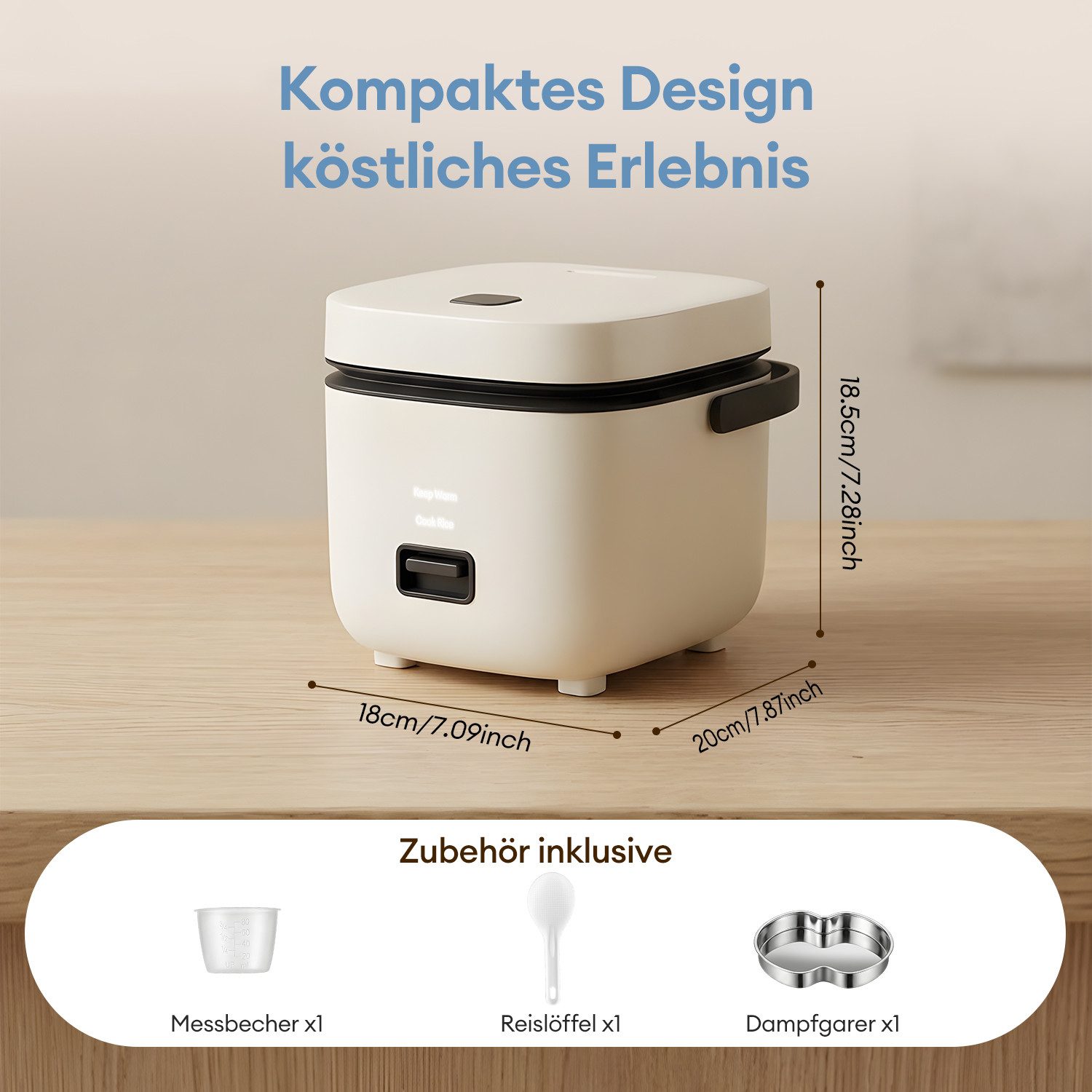 CkeyiN Pro Reiskocher Klein,1,5L Mini Reiskocher Tragbar,Multikocher Kleiner Reiskocher, 200 W, mit Dampfgarer,Antihaftbeschichtetem,Warmhalten,für 1-2 Personen