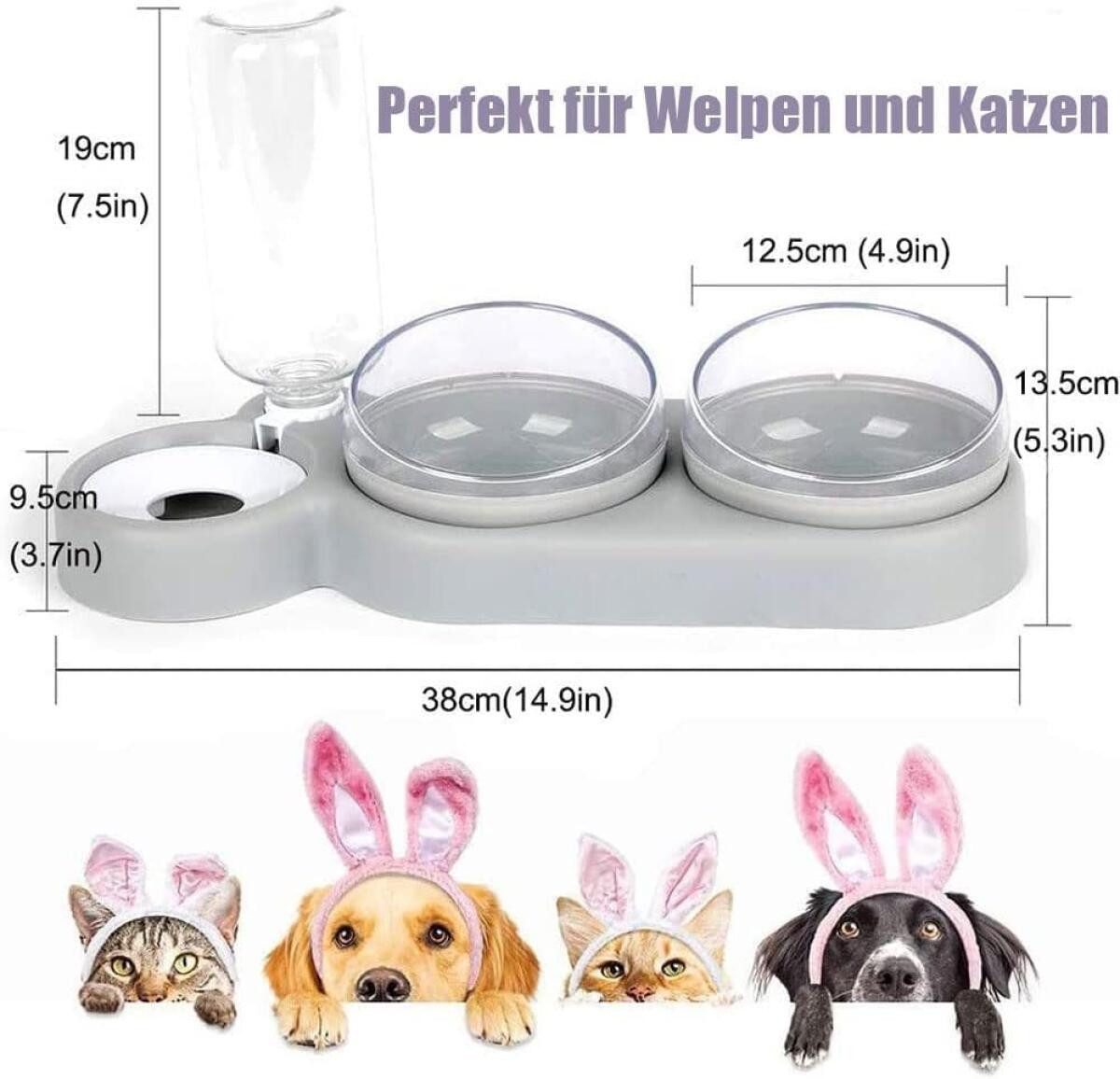 FELIXLEO Napf-Set Katzennapf Set 15° Neigbar Doppel Futternapf mit Wasserflasche