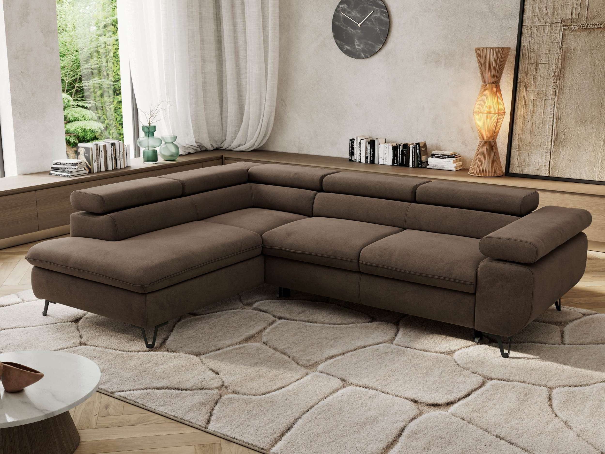 MKS MÖBEL Ecksofa PABLO L, Set, HR35-Schaum, Metallbeinen, Wellenfedern, L-form, Schlaffunktion, verstellbaren Kopfstützen, Bettkasten