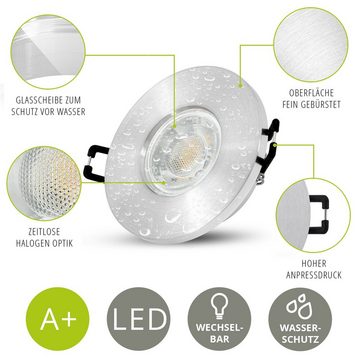 linovum LED Einbaustrahler 10er Set LED Einbauleuchten IP65 warmweiss GU10 6W 230V, Leuchtmittel inklusive, Leuchtmittel inklusive