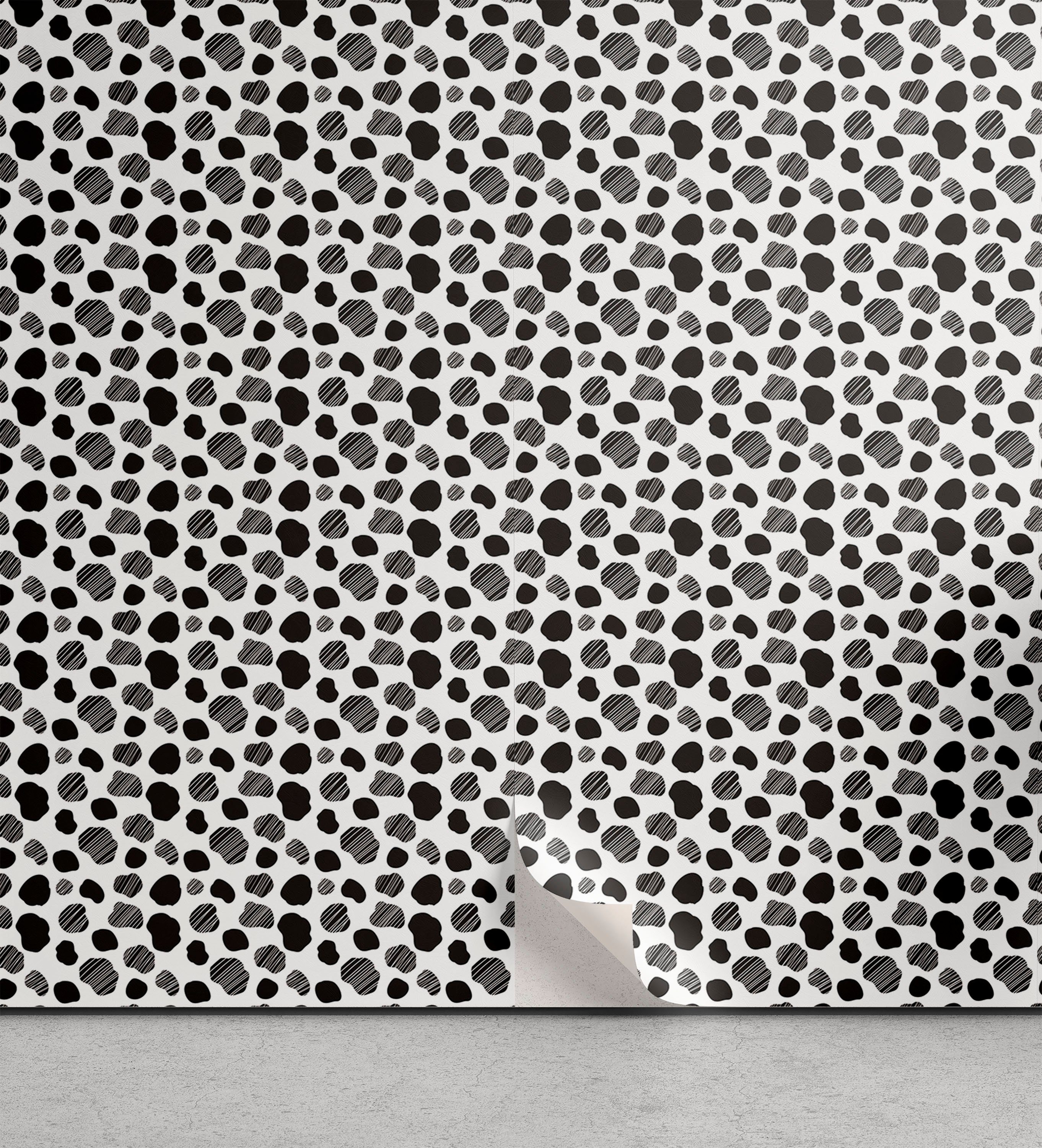 Abakuhaus Vinyltapete selbstklebendes Wohnzimmer Küchenakzent, Kuh-Druck Schwarzweiss-Punkte