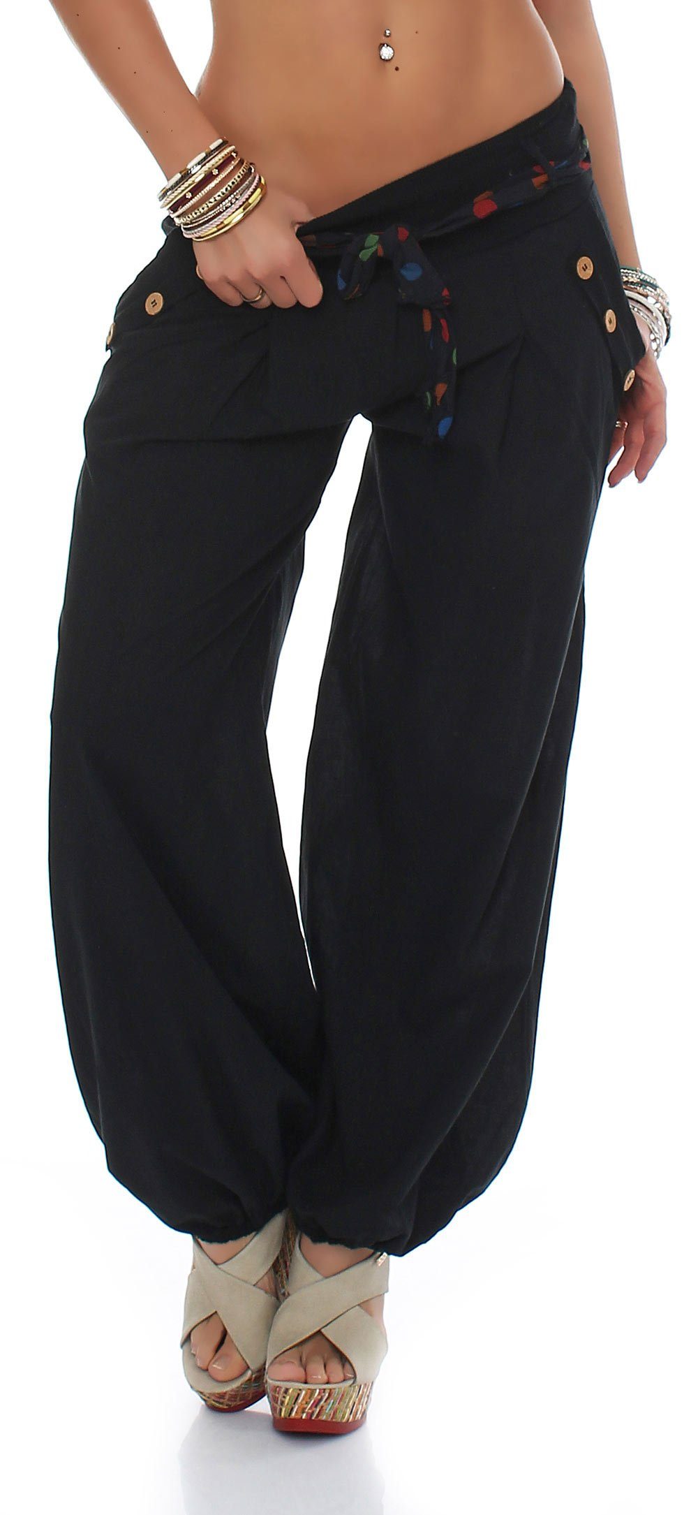 malito more than fashion Haremshose 3417 mit farblich passendem Stoffgürtel günstig online kaufen