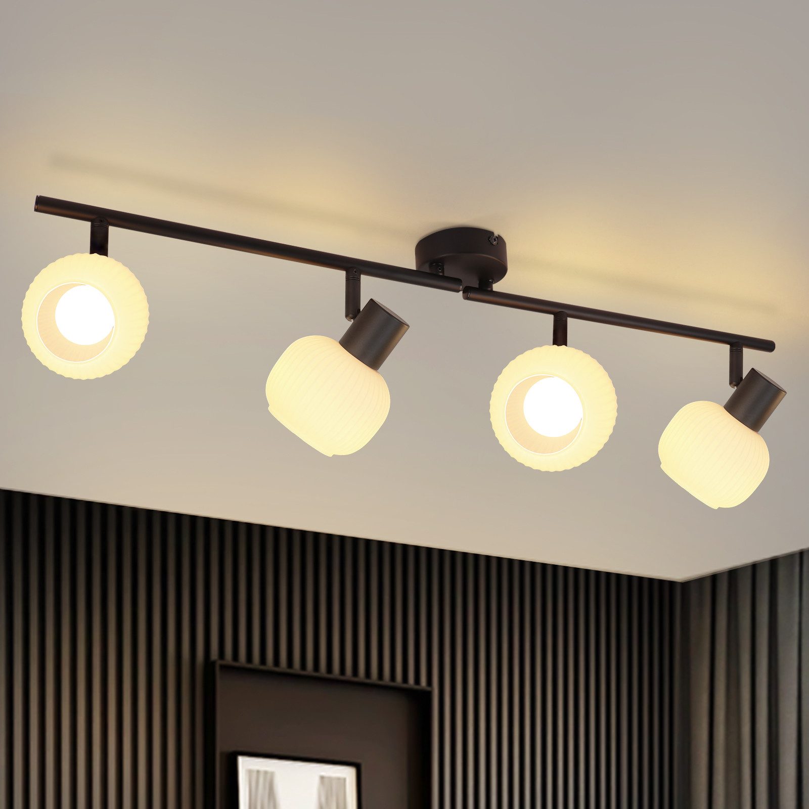 ZMH Deckenstrahler 2/3/4 Flammig E14 Glas Lampenschirm Deckenleuchte Vintage Wohnzimmer, ohne Leuchtmittel, Schwenkbar 350° Morden Spots für Hotellobby Schlafzimmer Flur Küche