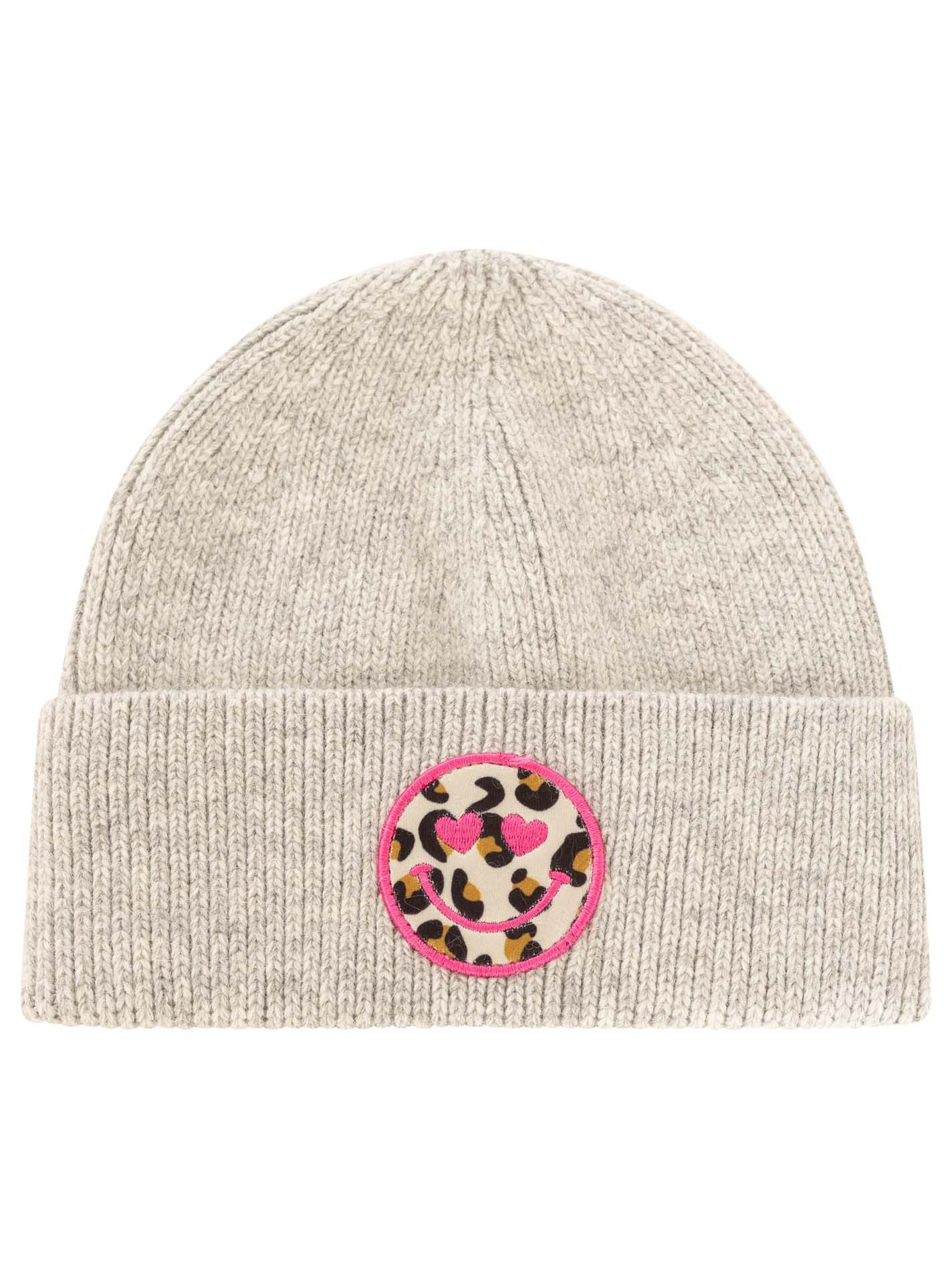 Zwillingsherz Beanie "Smile"-KIDS Leo-Patch, breiter Umschlag, gerippt, mit Wollanteil