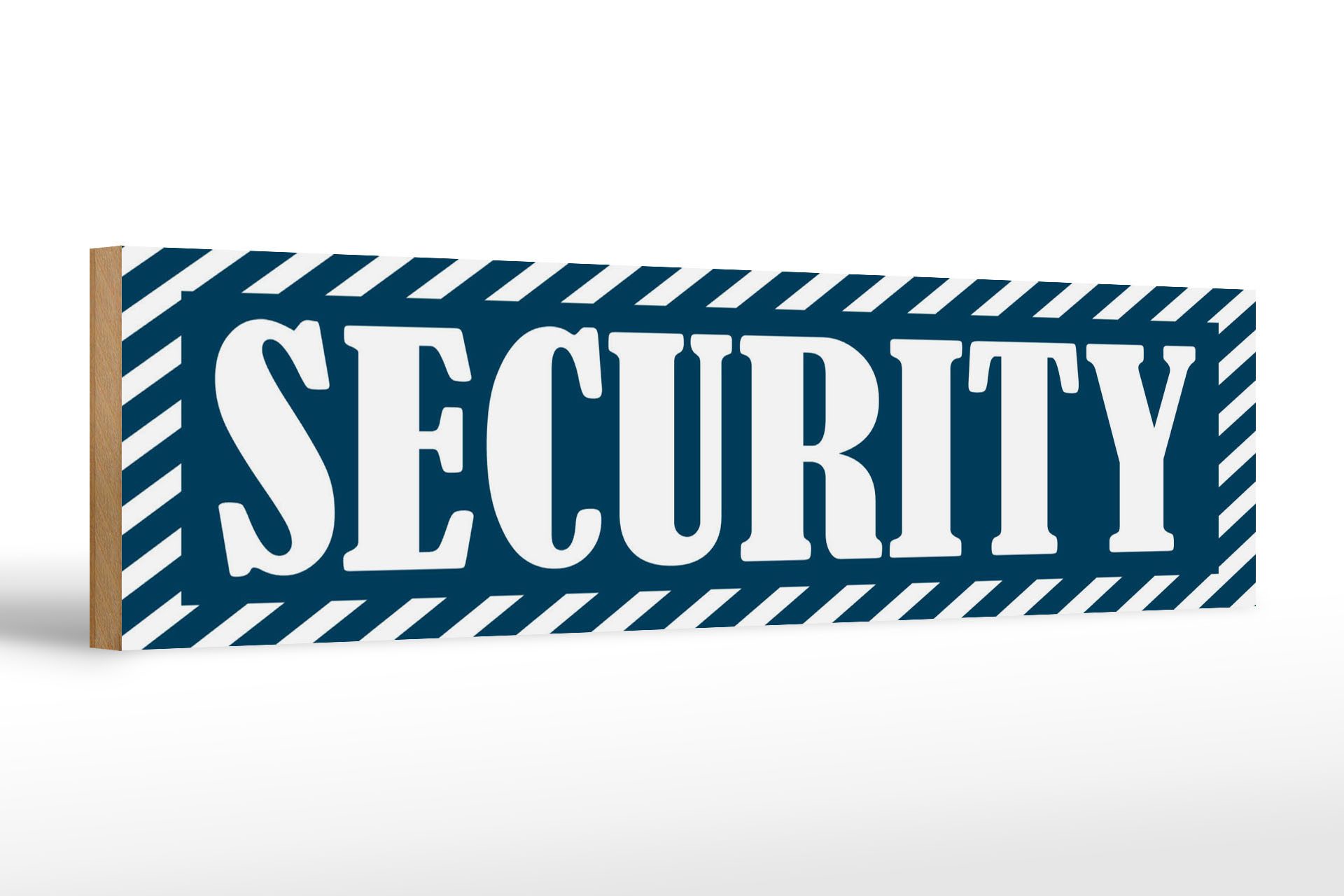 Femer GmbH Holzbild Hinweis 46x10 cm Security blau weißes, (1 St), Glatte Holzfaserplatte (MDF), vorn beschichtet