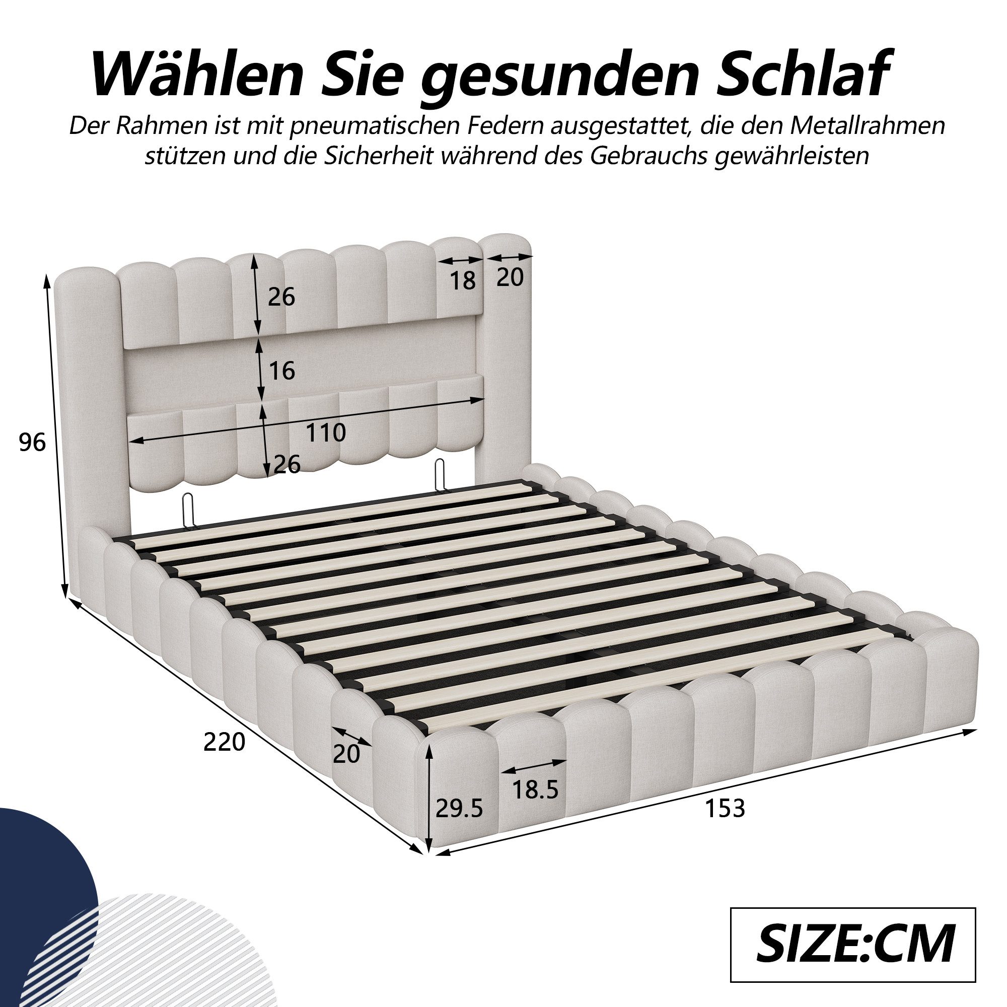 Simurq Polsterbett 140x200cm LED Stauraumbett Doppelbett mit hydraulischer Bettkasten (Packung, 1-tlg., Niedriges Polsterbett, Type-C + USB, Linen), Bodennahes Bett mit Stauraum