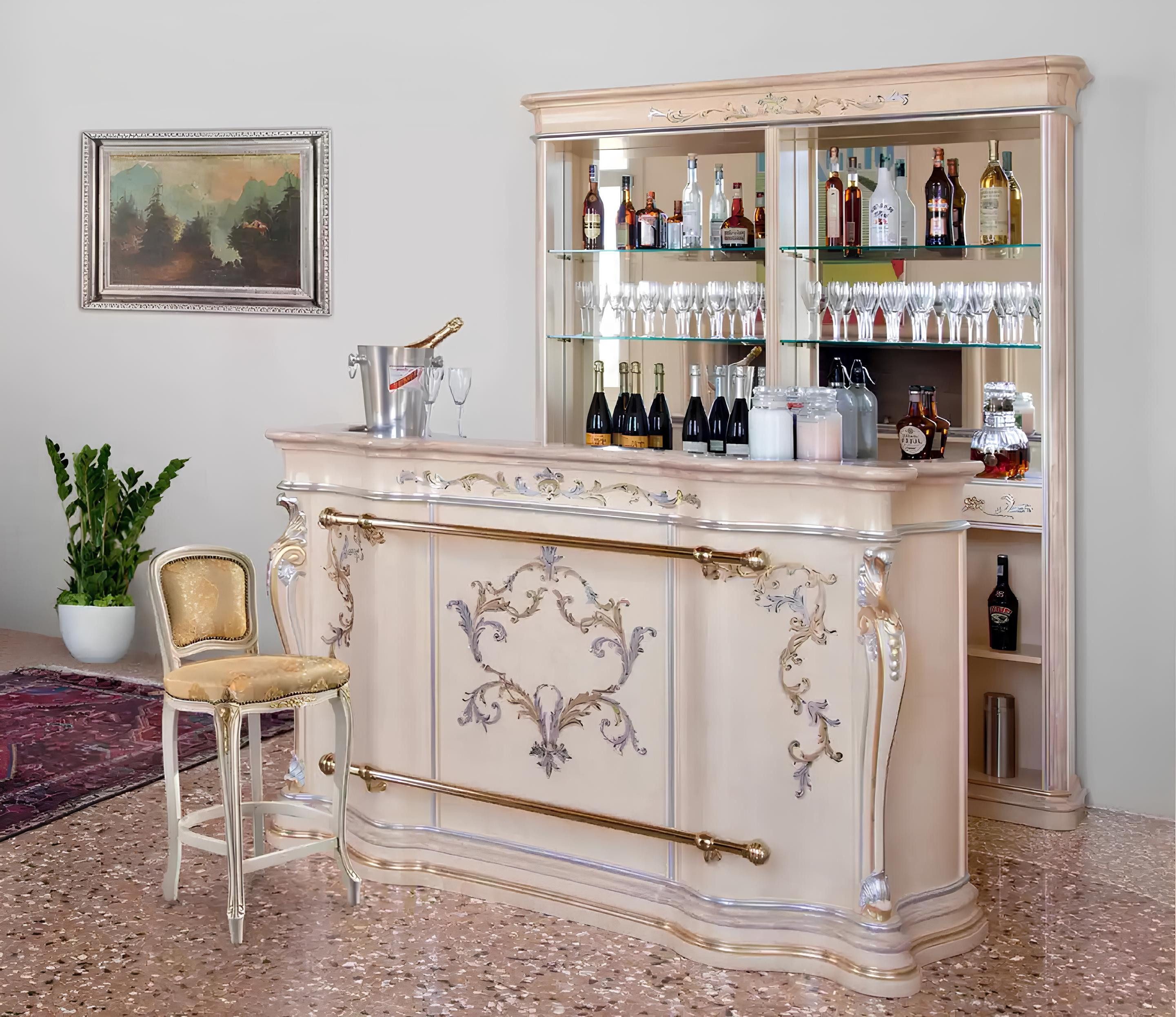 Xlmoebel Barschrank Luxuriöser Barschrank aus Massivholz mit integrierter Vitrine (2-St., Barschrank+Bartheke) Hergestellt in Italy